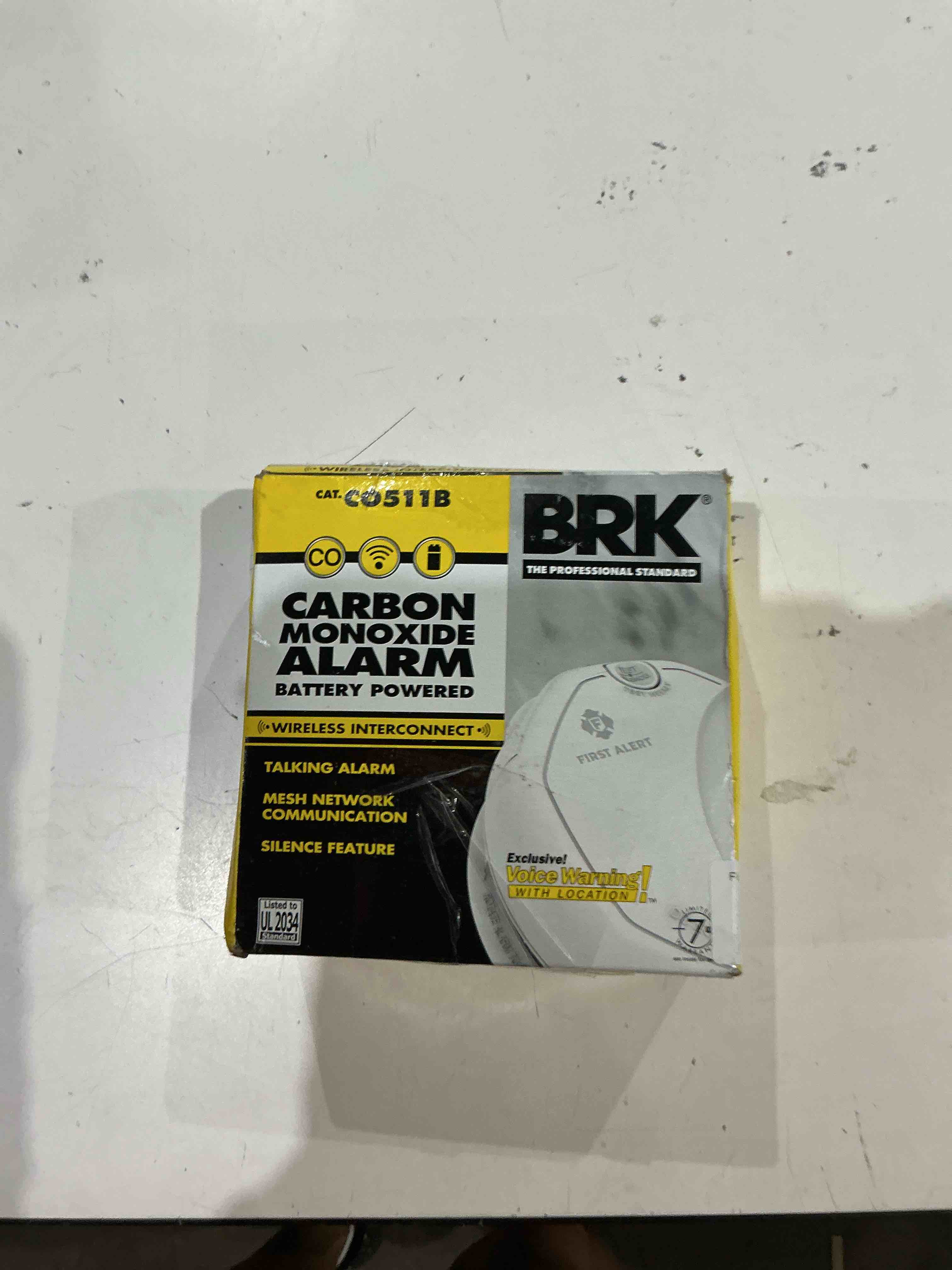 Condition photo showing As Is for first alert brk co511 carbon monoxide (co) detector wireless interconnected with voice and location (pack of 1)