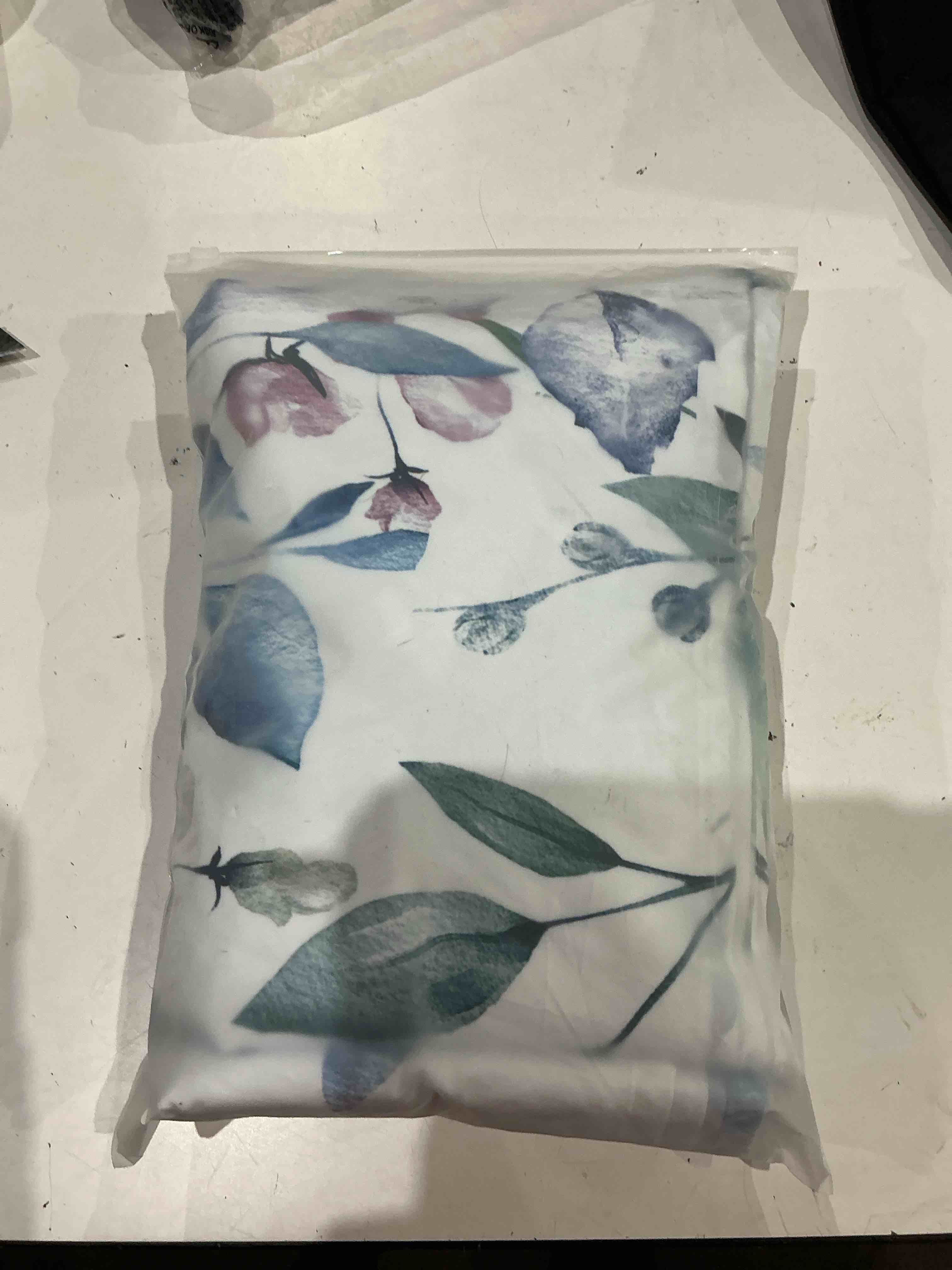 Condition photo showing As Is for tititex no hooks snap in liner blue eucalyptus leaves shower curtain sets, hotel luxury double layers waterproof fabric & see-through top window bathroom decorative 60x72 inch blue leaves ?no hooks? 60\"w x 72\"l (pack of 1)