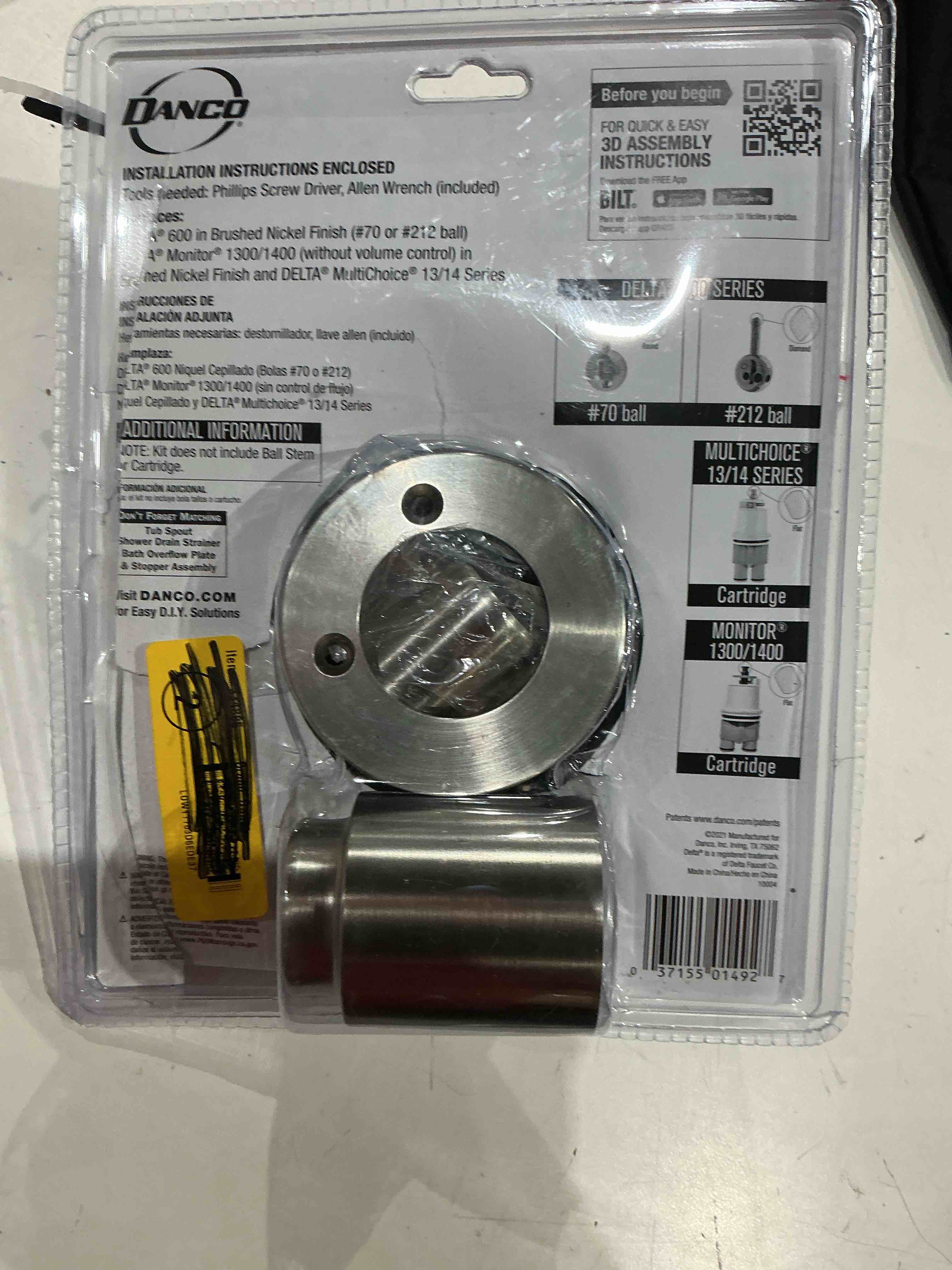 Condition photo showing As Is for danco 10004 trim kit, for use with delta tub and shower faucets, plastic, brushed nickel