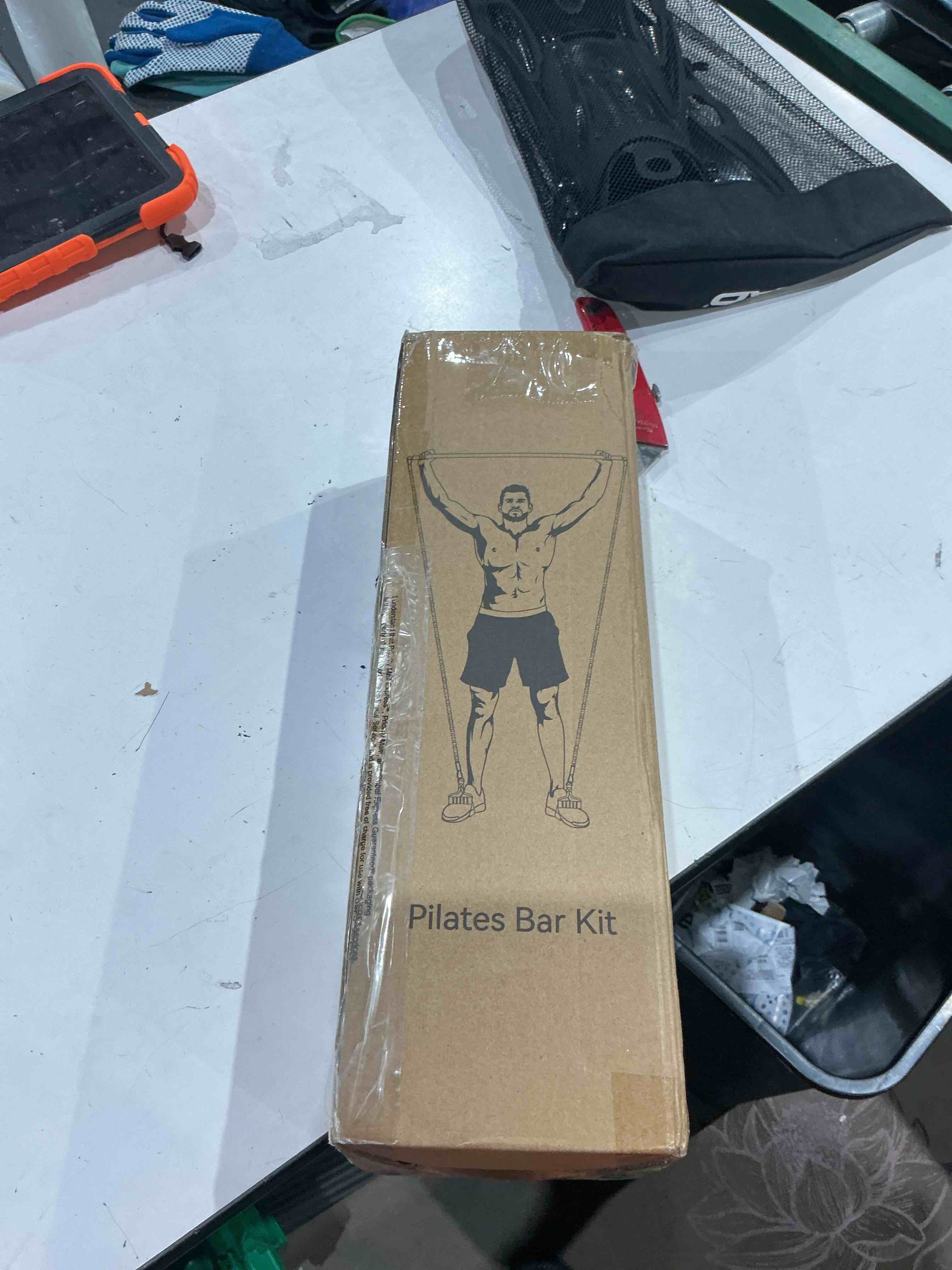 Condition photo showing As Is for resistance band bar, portable 43 inch pilates bar with resistance bands home gym workouts stick squat yoga pilates flexbands kit for full body shaping 43 inch bar + 4pcs resistance bands