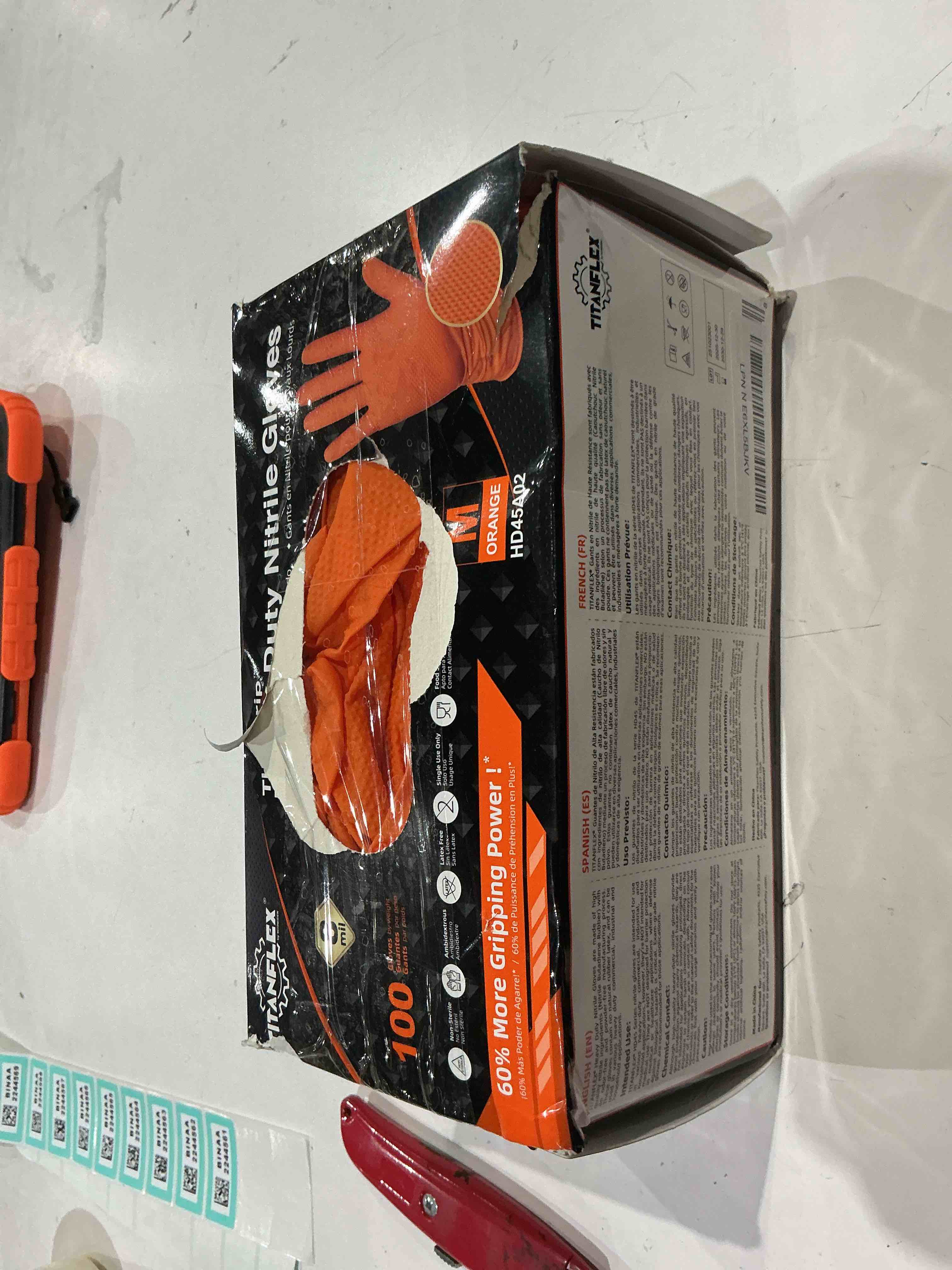 titanflex heavy duty orange industrial nitrile gloves with raised diamond texture, latex free (6mil/8mil) 02 8mil (100ct) medium