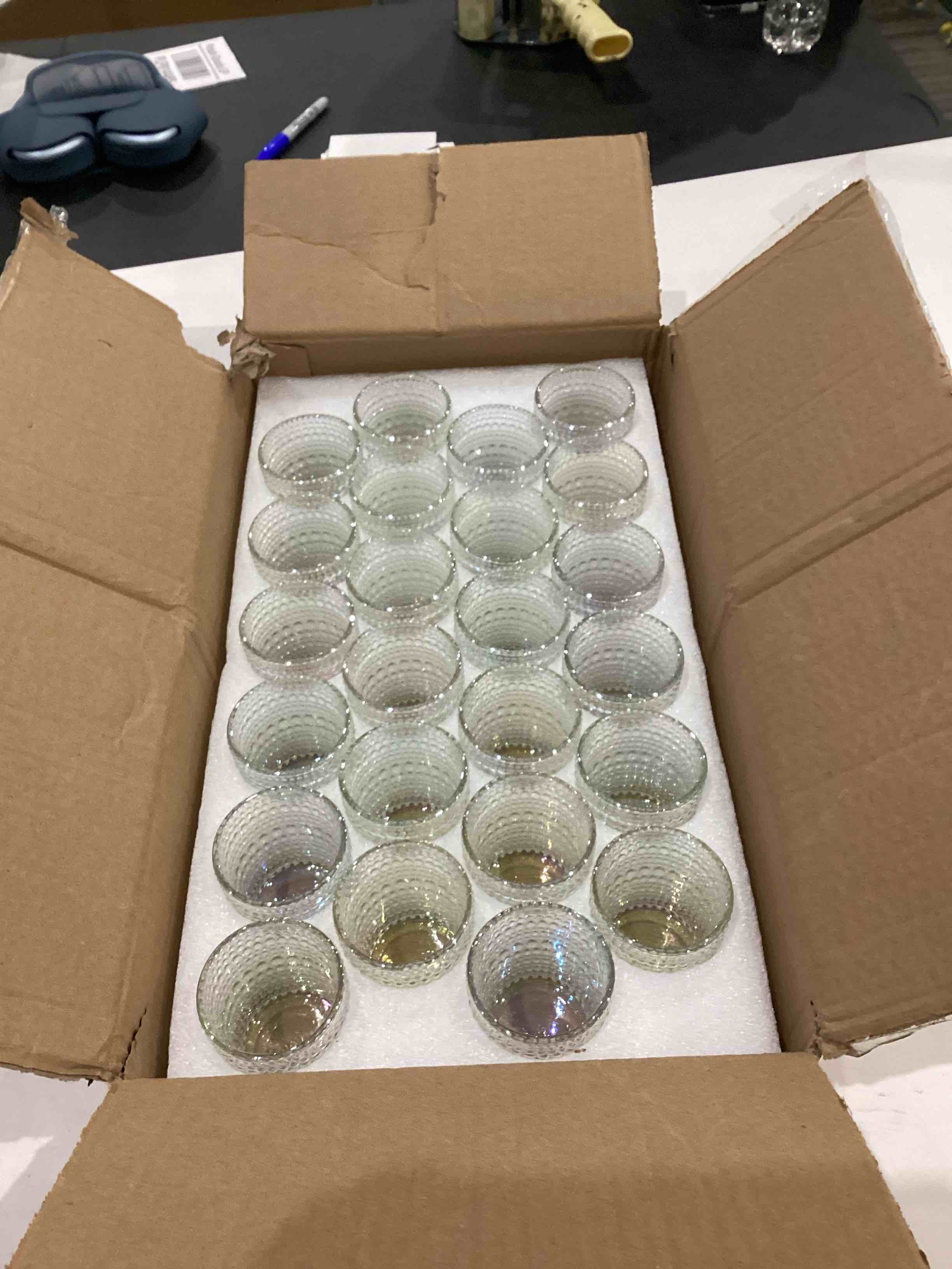 Condition photo showing Good Condition for supmind 24 pcs votive candle holders, glass holders bulk for table centerpiece, tea lights candle holders for wedding shower, party and home decor iridescent