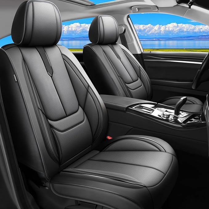 Fit Tucson Car Seat Covers for Hyundai Tucson 2010-2024 2025 2026 -Upgraded Premium Waterproof & Breathable Leather,Airbag Compatible,All-Weather Seat Cushion Protector,Full Set,Black