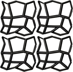 walk path maker, pathmate stone mold paving pavement concrete molds stepping stone paver walk way cement molds for patio, lawn & garden(4 packs 13 x 13 x 1.4 inch)