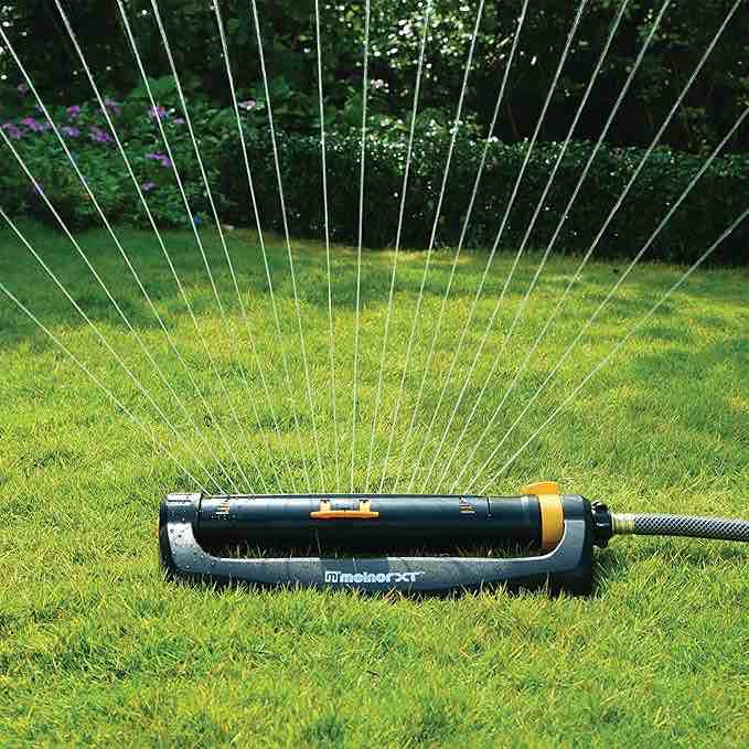 melnor 65165amz xt turbo oscillating sprinkler, 4,500 sq. ft., quick connect bundle, 2-way adjustable, black, yellow