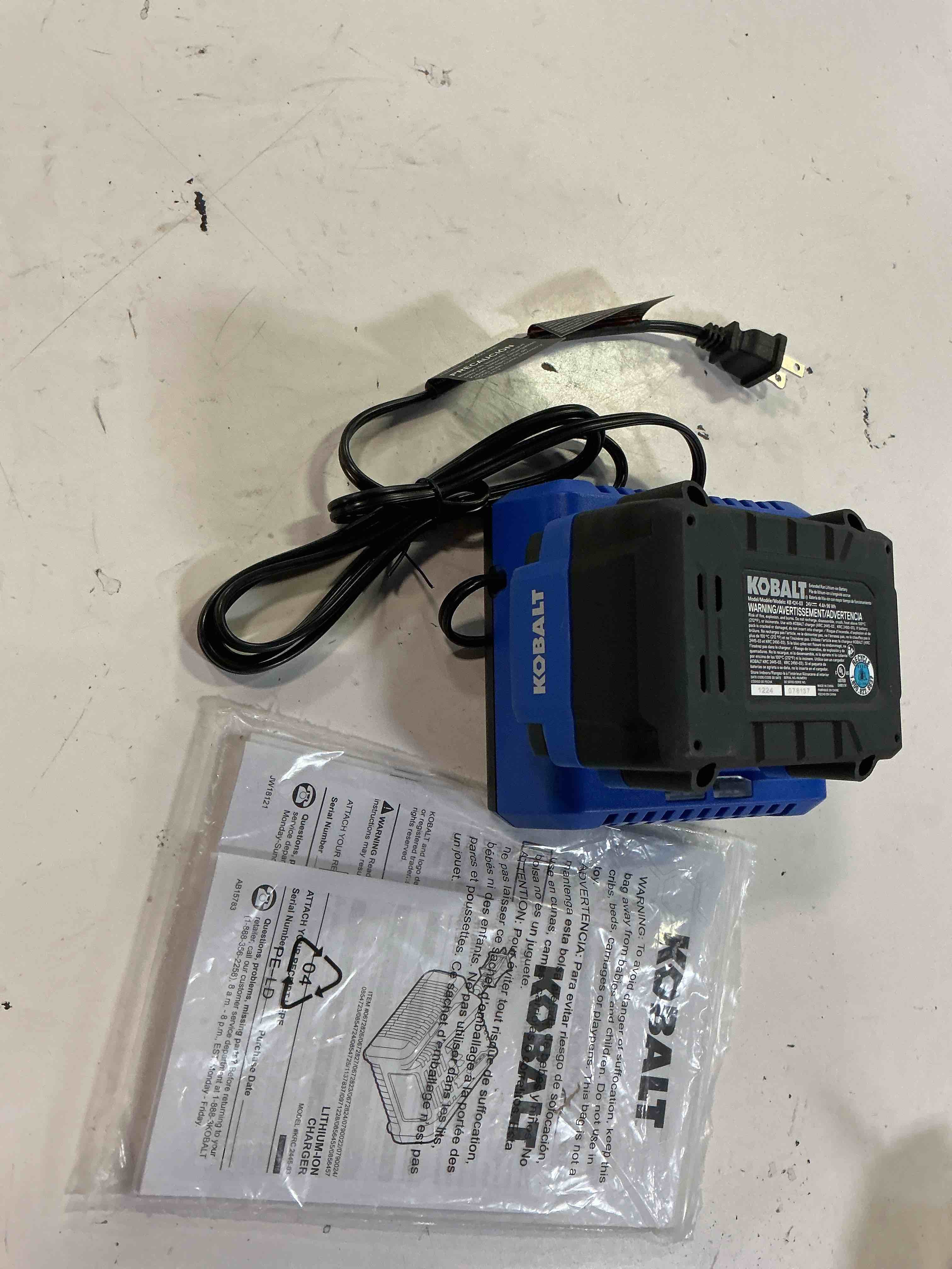 Condition photo showing Good Condition for kobalt 24 -volt 1 -pack lithium-ion ( 2 ah battery and charger )