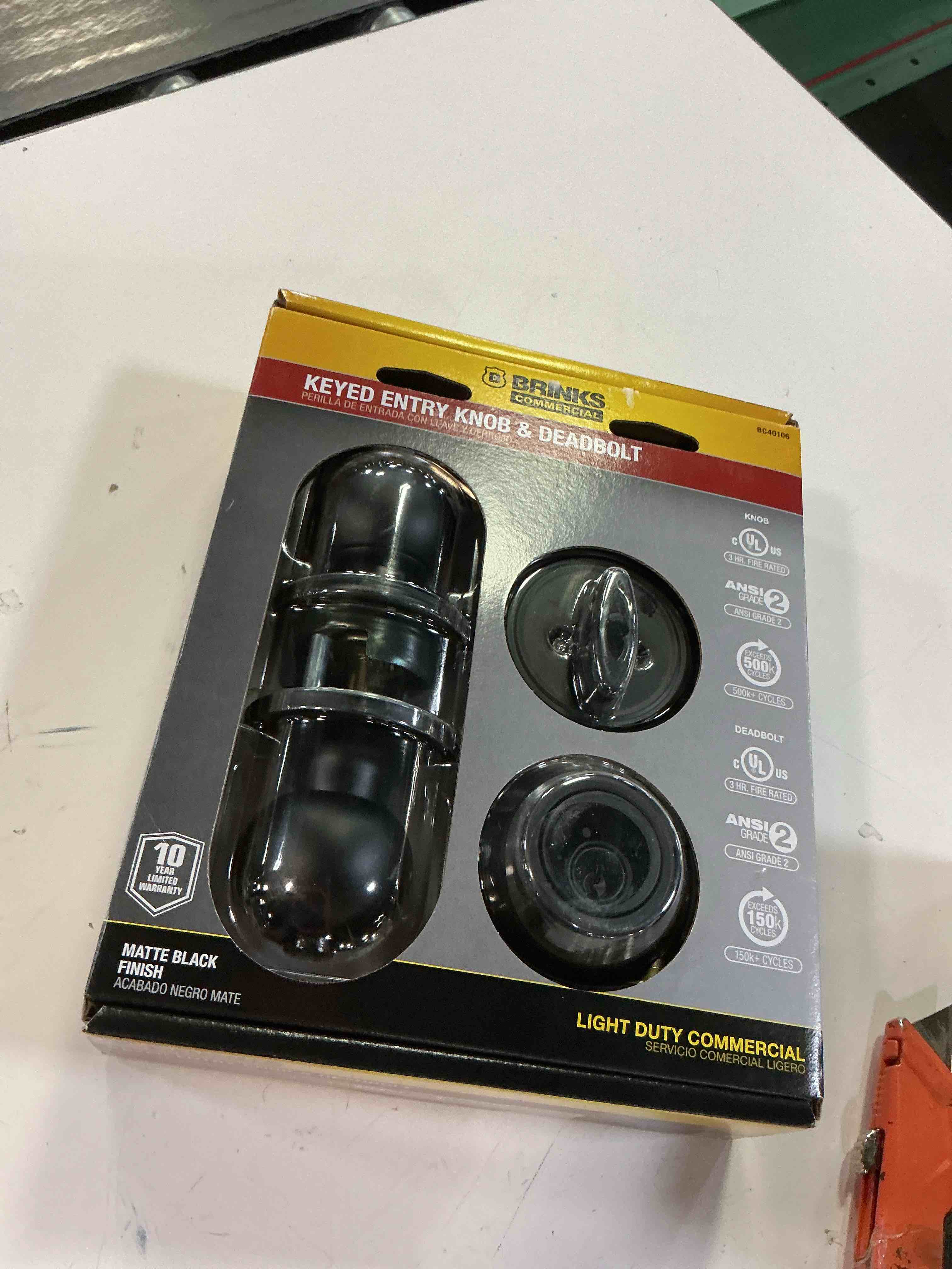 Condition photo showing Good Condition for brinks commercial matte black knob and deadbolt set 2 in.