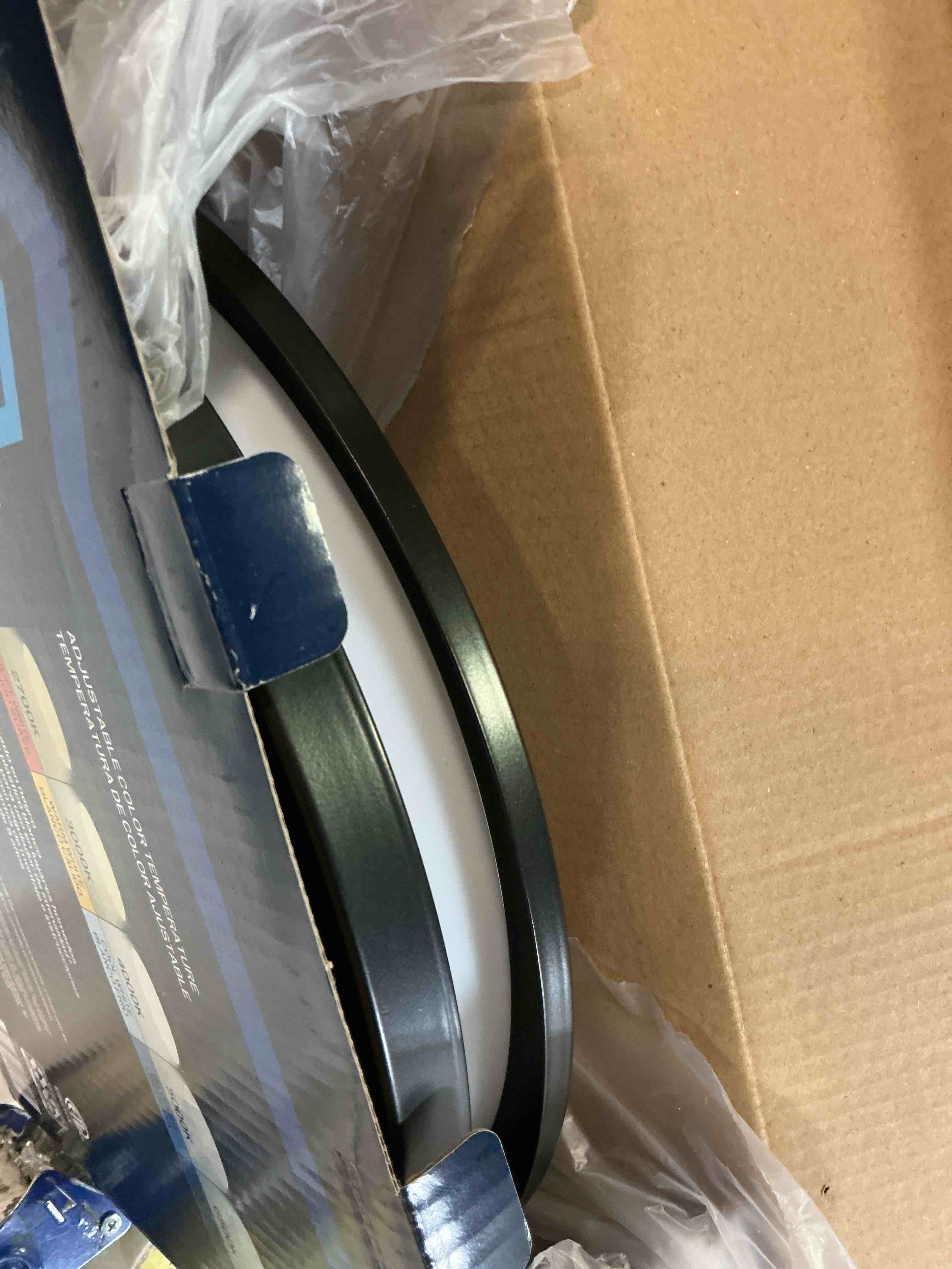 Condition photo showing As Is for  project source with night light 13-in matte black indoor 1 -light led flush mount light with plastic