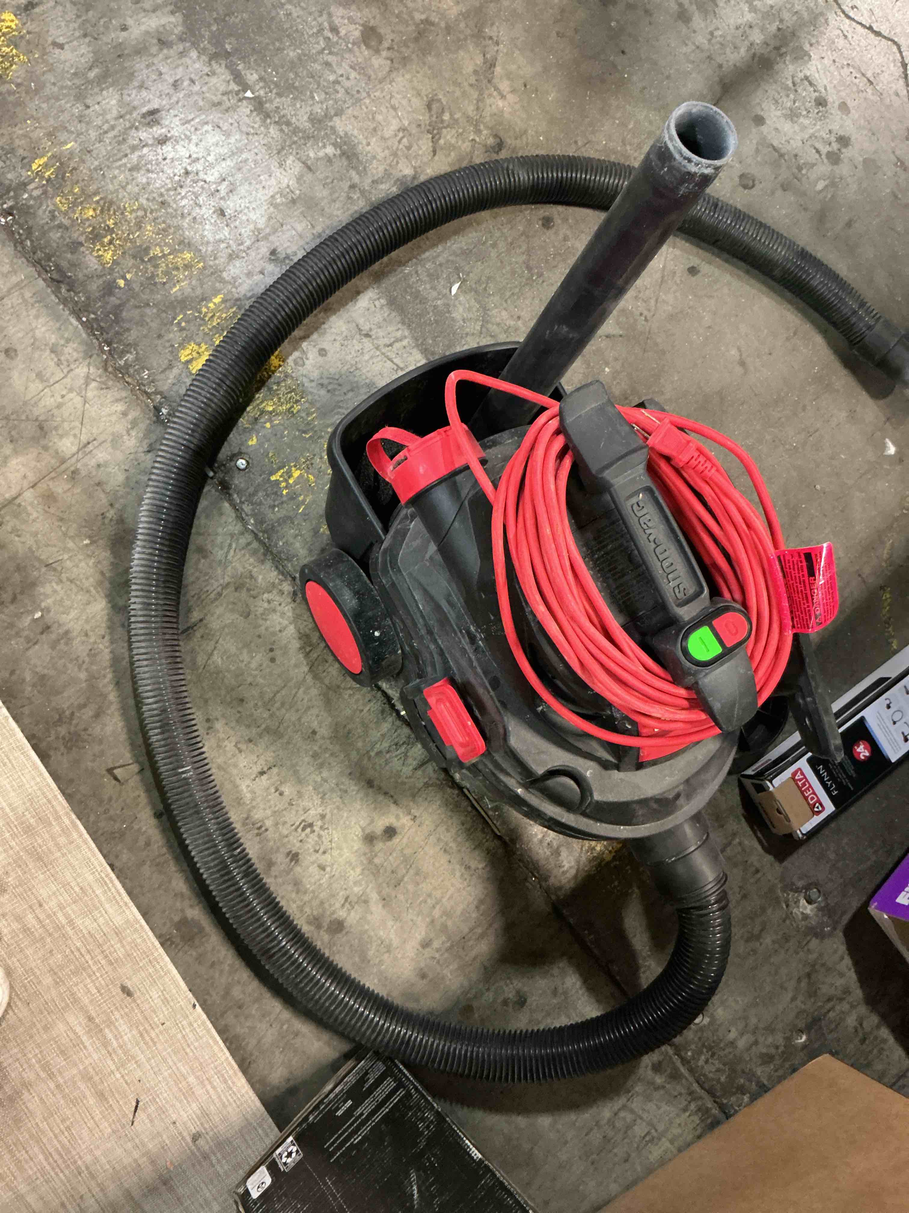 Condition photo showing As Is for shop-vac 4-gallon 6 hp corded wet/dry shop vacuum with accessories included