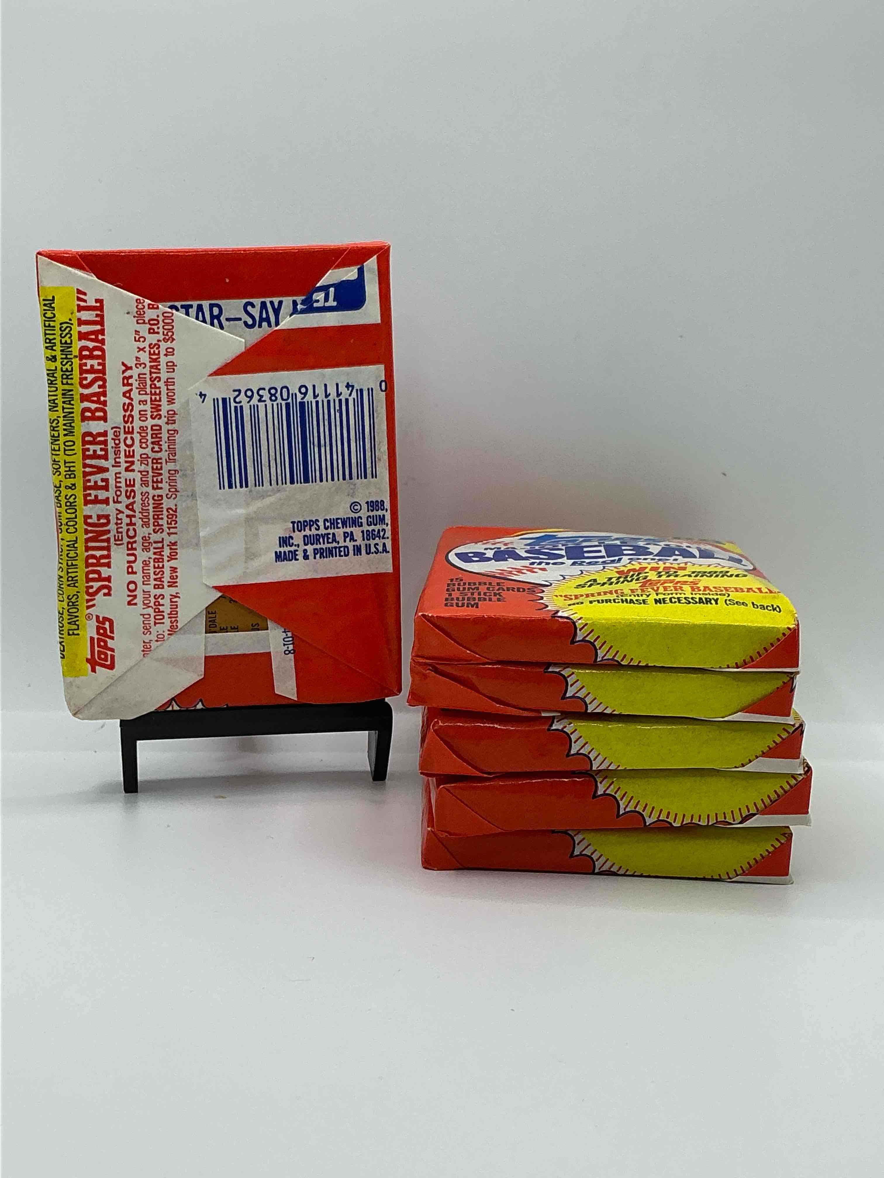 Condition photo showing New/Like New for 80's baseball fan's rejoice! 1988 topps baseball unopened wax packs full of collectible trading cards! search for valuable don mattingly "world of baseball" & nolan ryan cards worth hundreds in perfect condition!