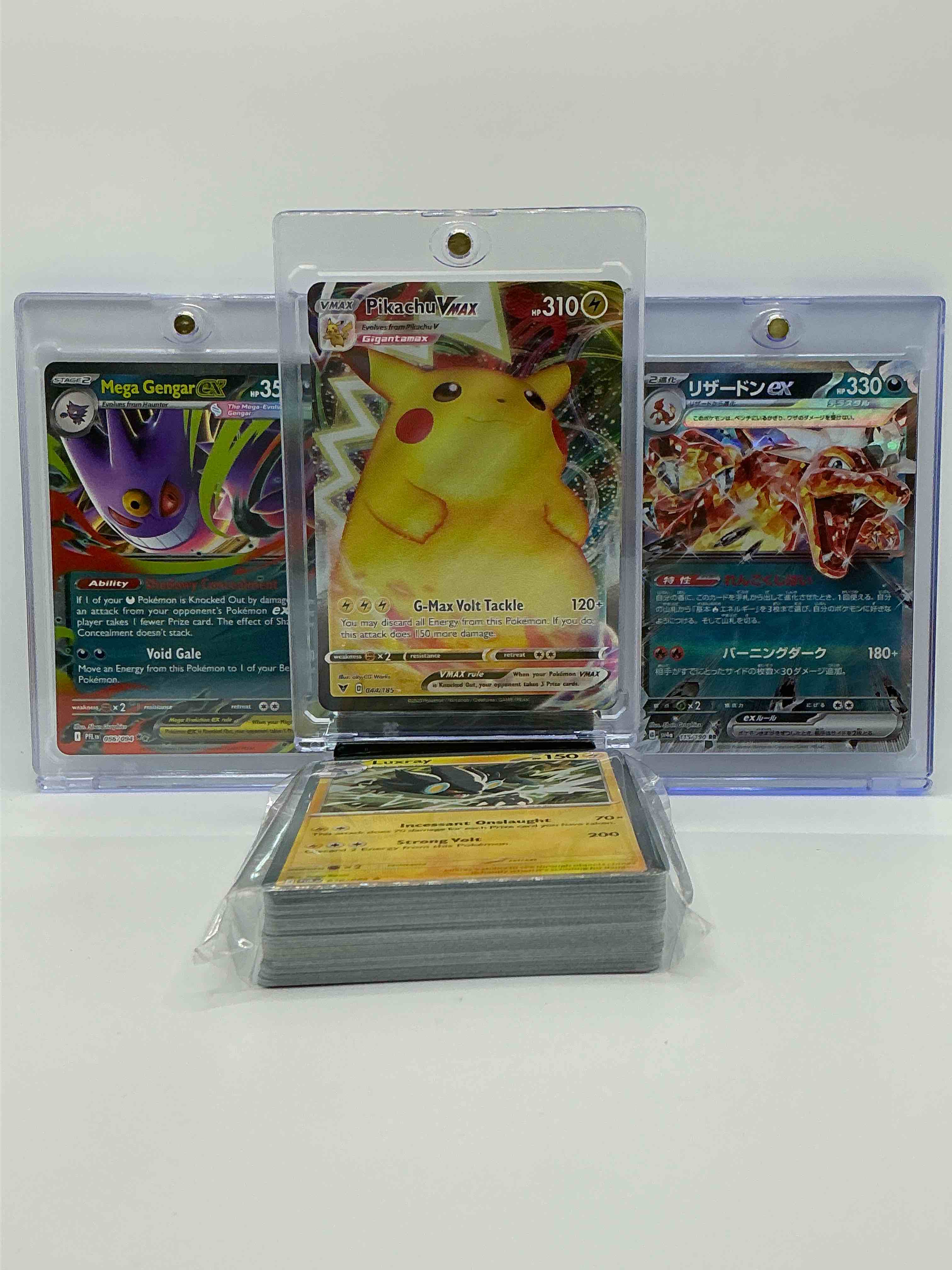 Condition photo showing New/Like New for pikachu vmax & charizard ex & more! pokémon palooza! along with 50 other pokémon heroes, holos, legends & commons- including holographic cards, stage 2 cards, holos in all forms & more! also includes 36 non holo common/ uncommon basic & first stage cards trainers & energy too! perfect set for collectors & enthusiasts!