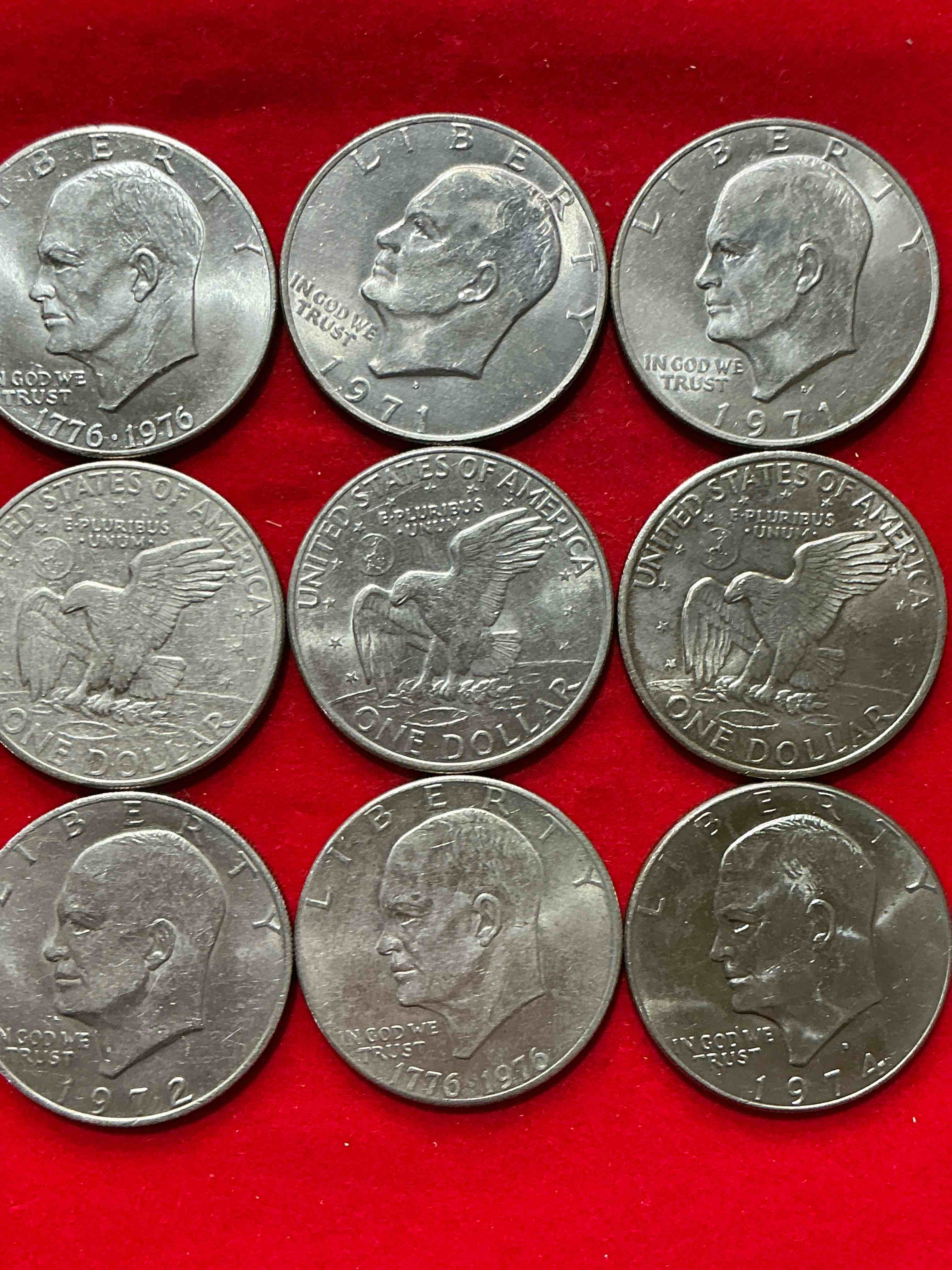 gorgeous eisenhower dollars! here are circulated “ike” dollars! up for auction are ike one dollar coins from different years! awesome ike dollars! even includes rare bicentennial 1976 edition