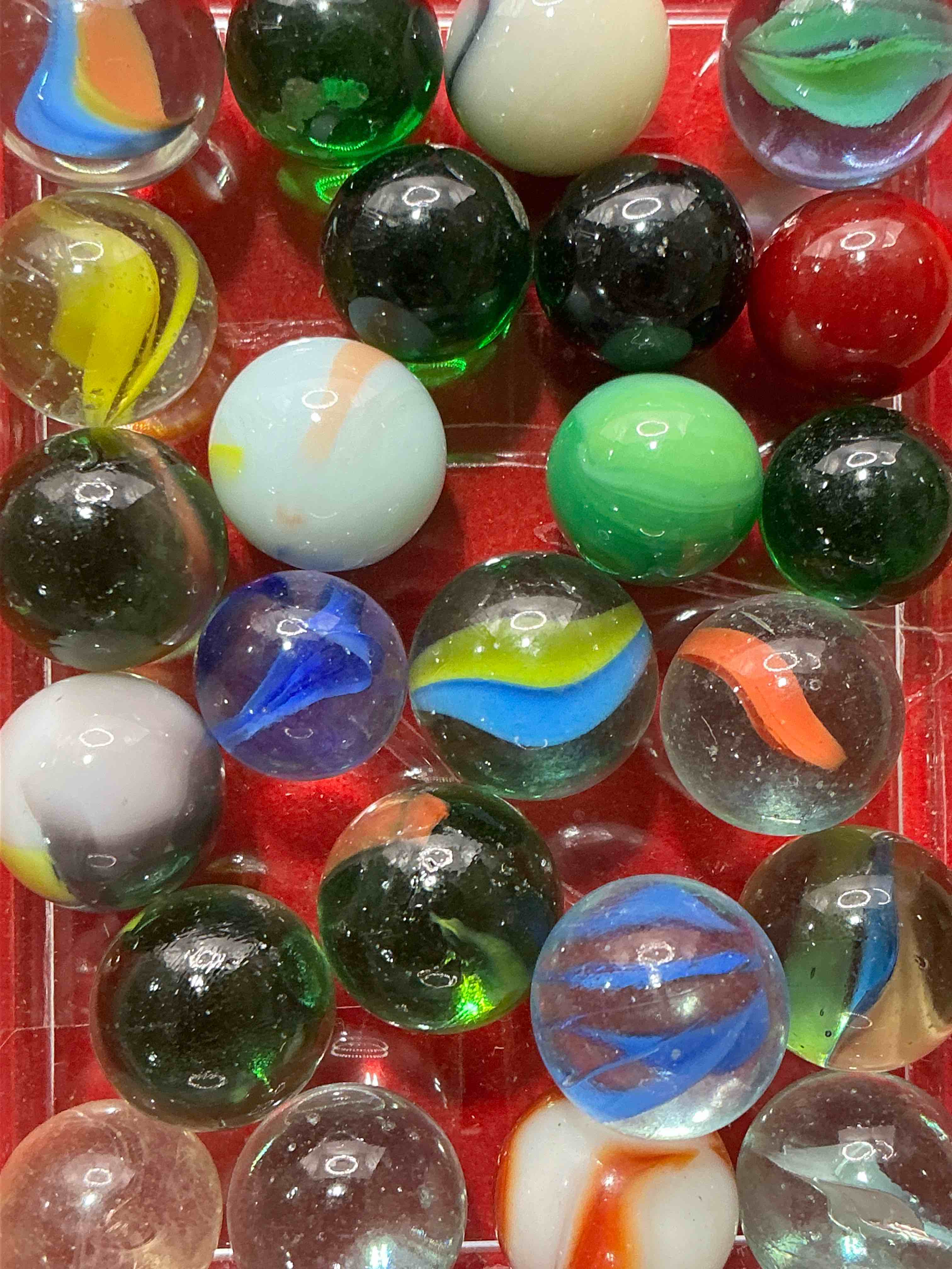 Condition photo showing New/Like New for antique glass marbles! genuine stunning marbles lot, some marbles made between the years 1925-1965 & some may be made with uranium! some may are great depression era & even earlier! gorgeous, authentic pieces of history!