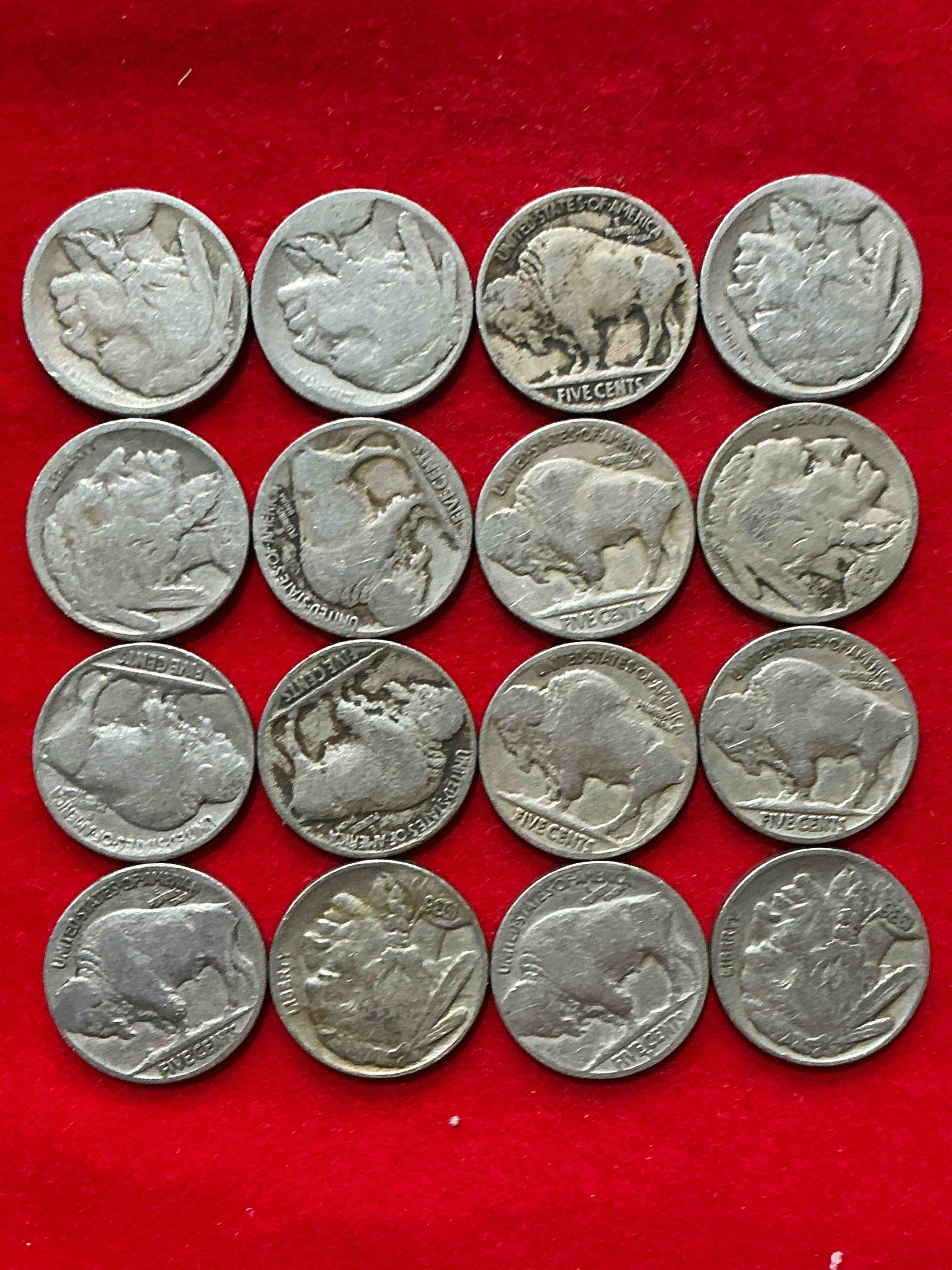 Condition photo showing Good Condition for historic buffalo nickels! indian head buffalo nickels were minted from 1913 to 1938 & have become a favorite for coin collectors around the world! own pieces of american history with these cool indian head buffalo nickels in circulated condition, most with visible dates which is very rare for buffalo nickels!