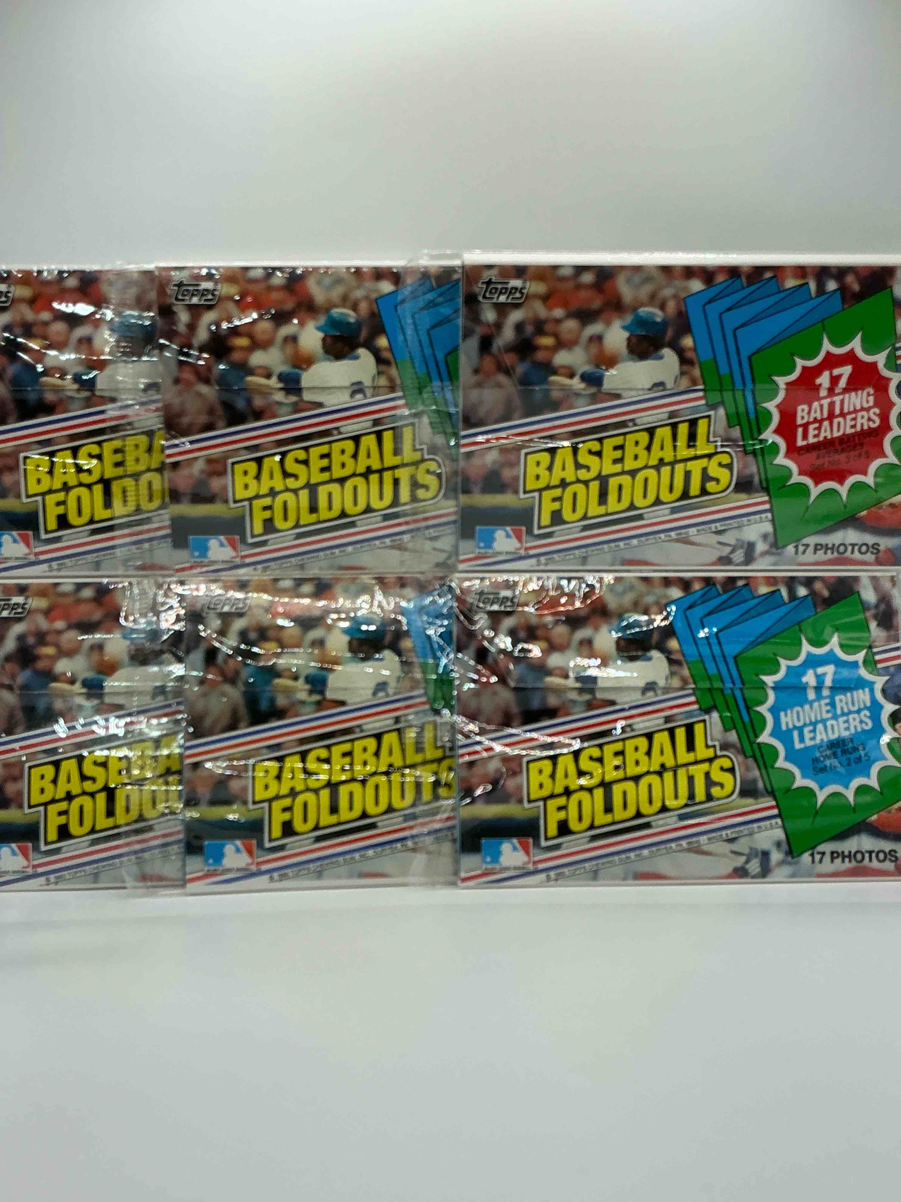 Condition photo showing New/Like New for 1983 topps baseball fold outs! celebrating stolen bases, pitching leaders, batting leaders & more! rare baseball packs!
