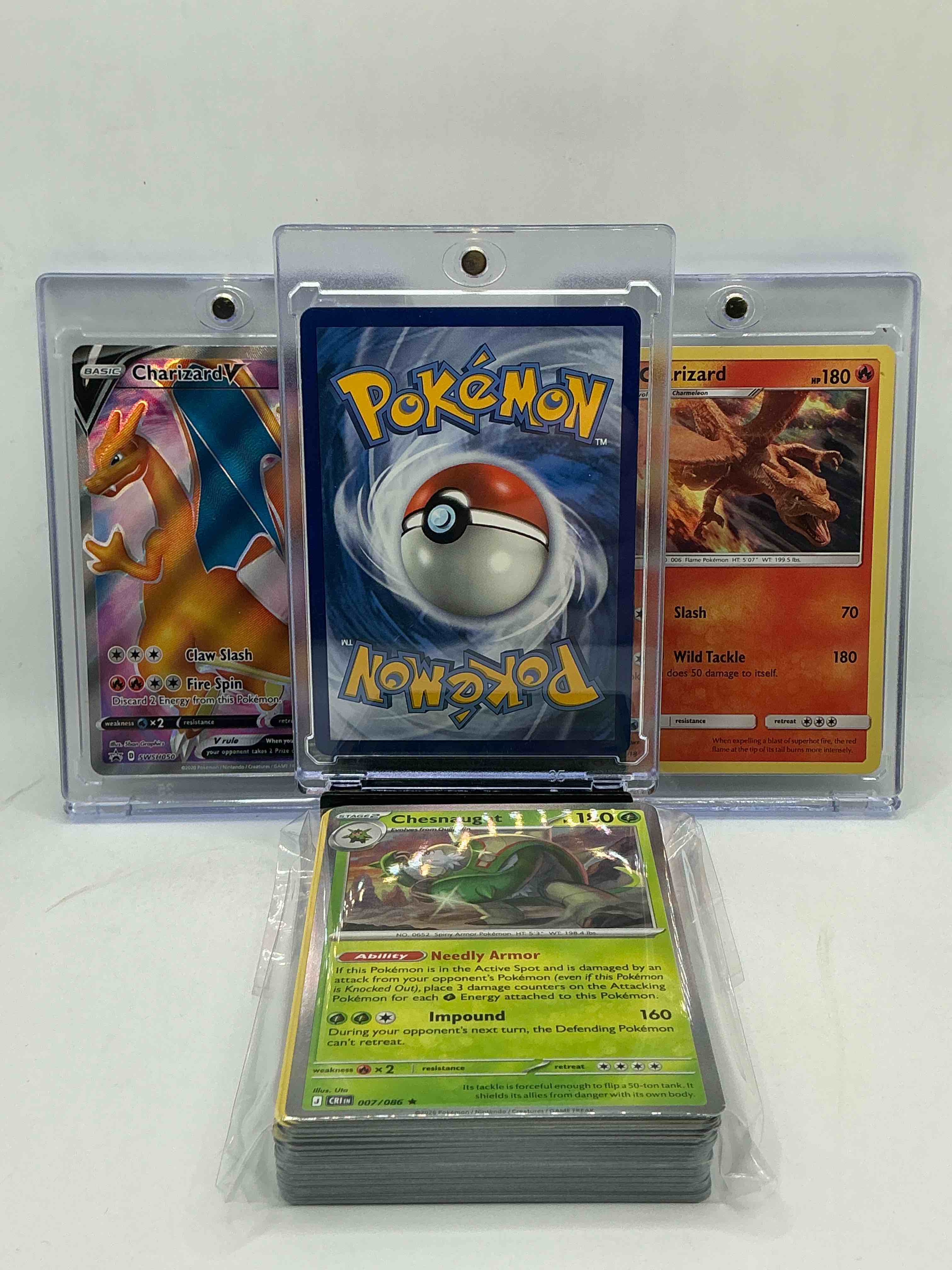 Condition photo showing New/Like New for charizard chaos! wow! along with 50 other pokémon heroes, holos, legends & commons- including holographic cards, stage 2 cards, holos in all forms & more! also includes 36 non holo common/ uncommon basic & first stage cards trainers & energy too! perfect set for collectors & enthusiasts!