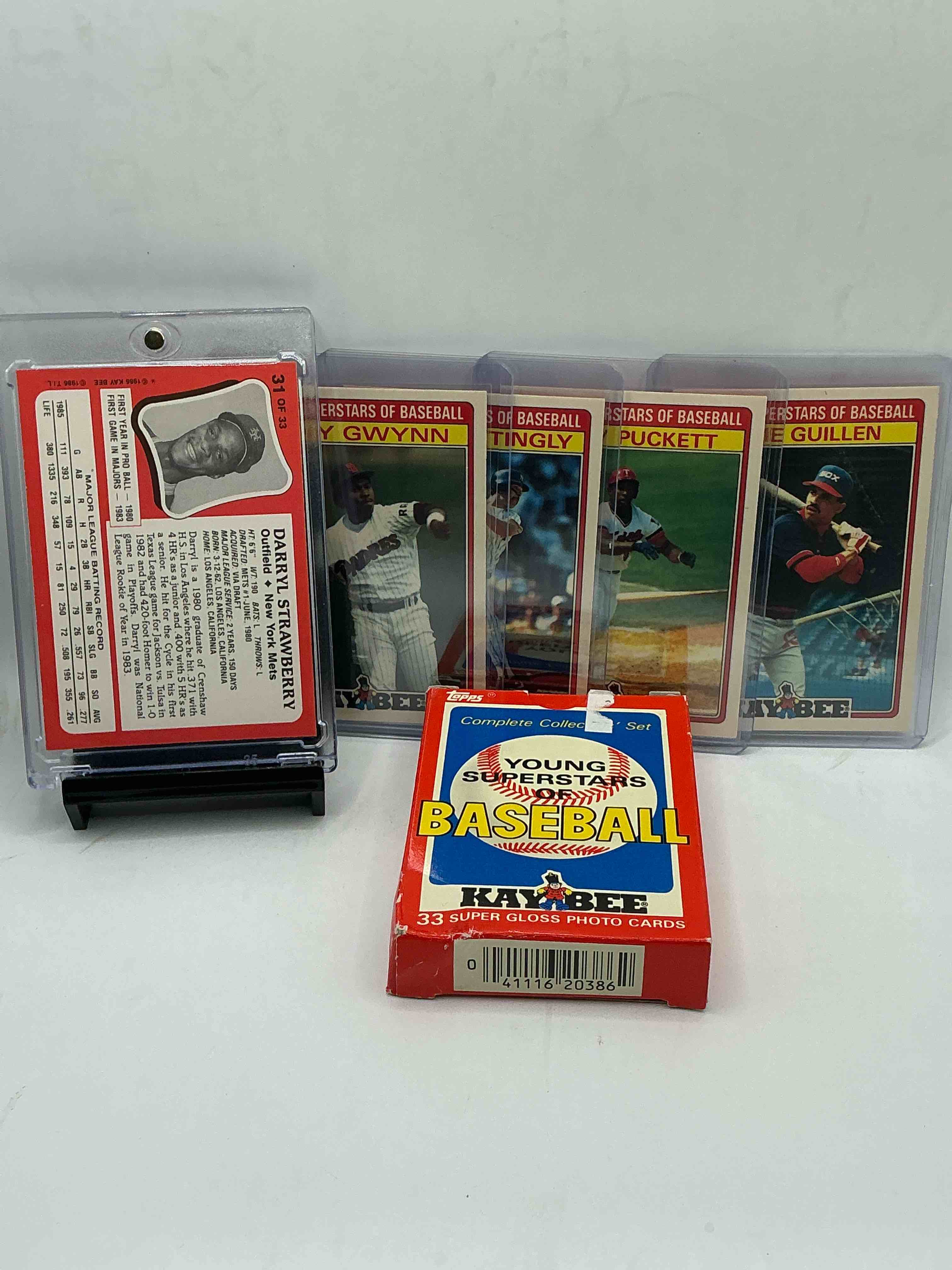 Condition photo showing New/Like New for young superstars! mlb boxes! 33 card complete collector’s set! includes vince coleman, tony gwynn, don mattingly, kirby puckett, frank viola & more! awesome vintage baseball 1986 young superstars box!