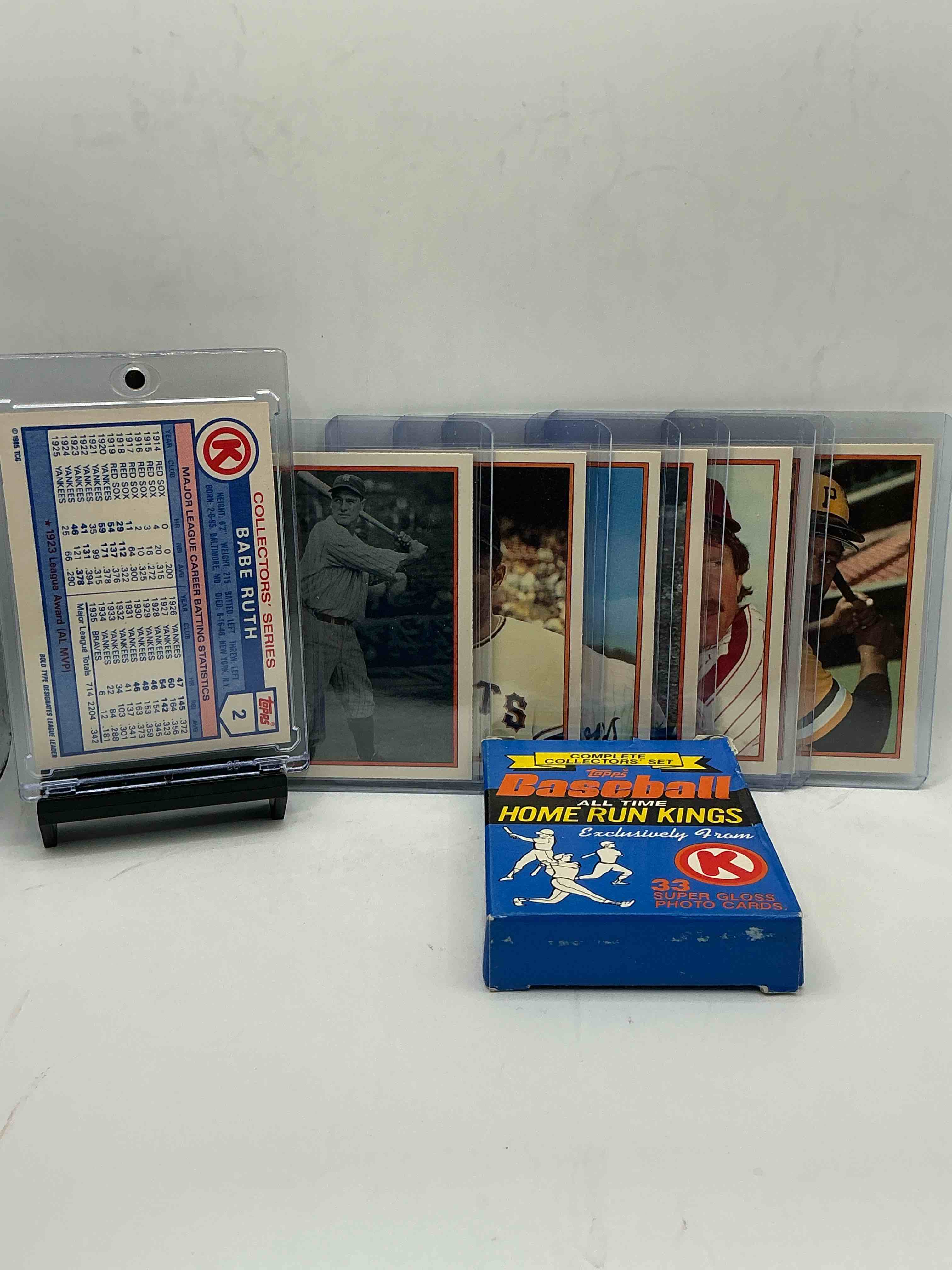 Condition photo showing New/Like New for 1985 topps baseball rarity! k-mart exclusive topps baseball “home run kings” collectors’ complete! babe ruth! mickey mantle! willie mays! lou gehrig & so many more legends all included in this box!