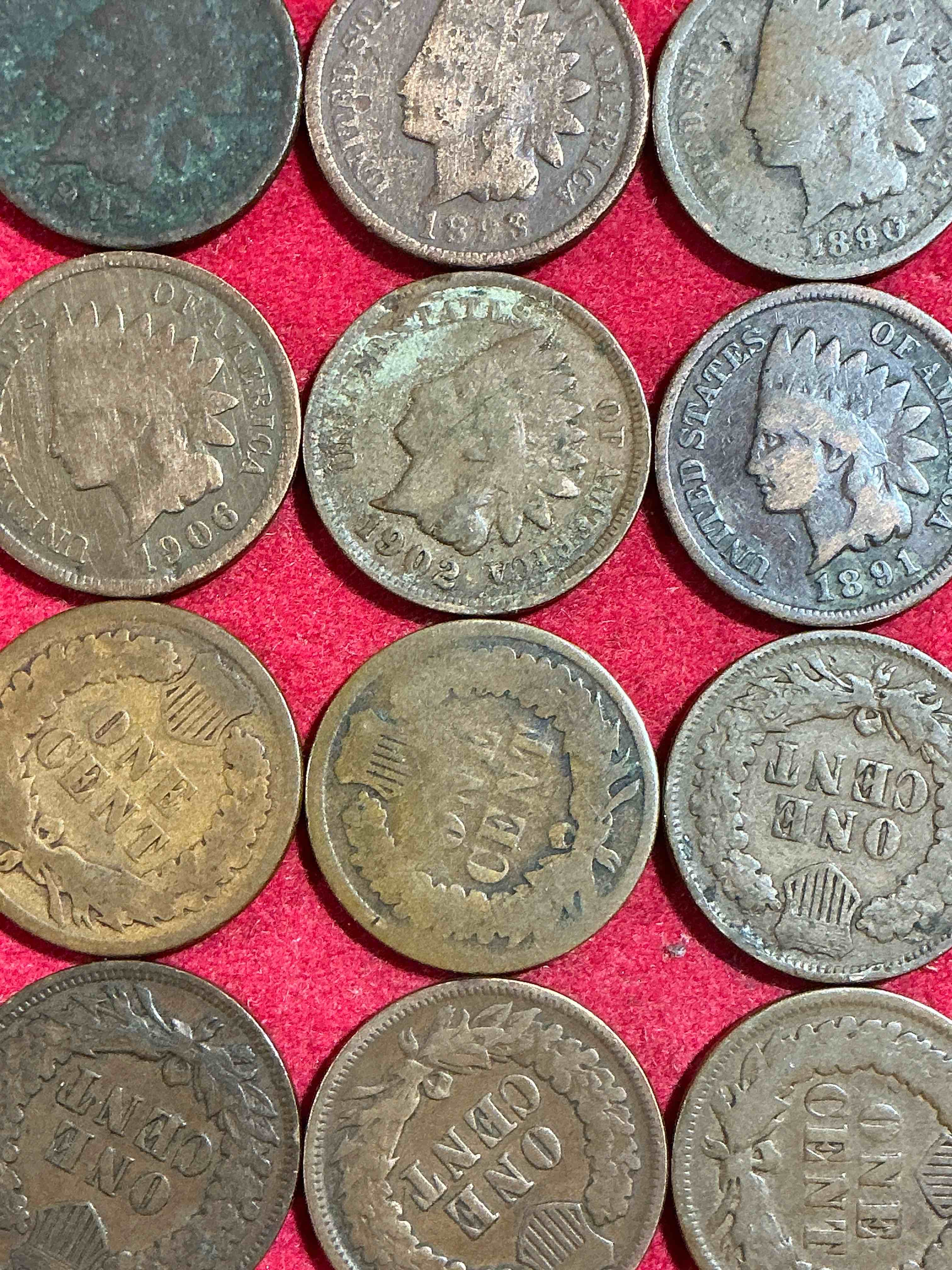 Condition photo showing Good Condition for indian head pennies! these gorgeous u.s. pennies were minted from 1859-1909 & have become serious collector items! the "indian head" design is actually a representation of lady liberty wearing an indian headdress. here are beautiful, well-kept examples representing many different mint years! great for collecting, investing & learning history, & rare with visible dates!