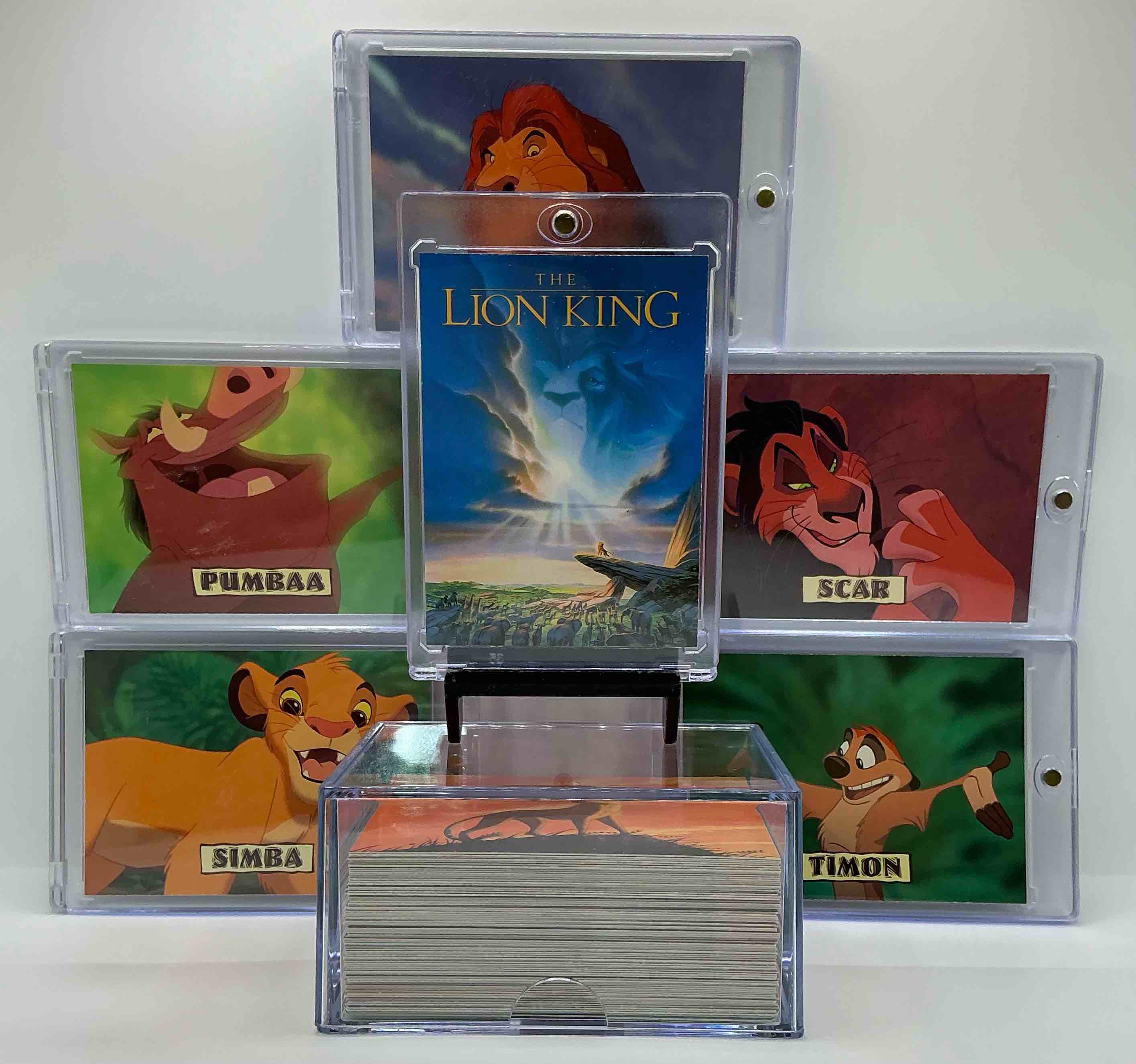 1994 lion king, hakuna matata! ultra rare, original & authentic lion king movie cards, 90 card lot is all cards from year complete! mufasa, simba, scar, timon & more! 1994 skybox the lion king ultra rare! 90 cards per lot, filled with cool pictures & legendary moments from this historic movie series! wow! a serious pop culture collectible!