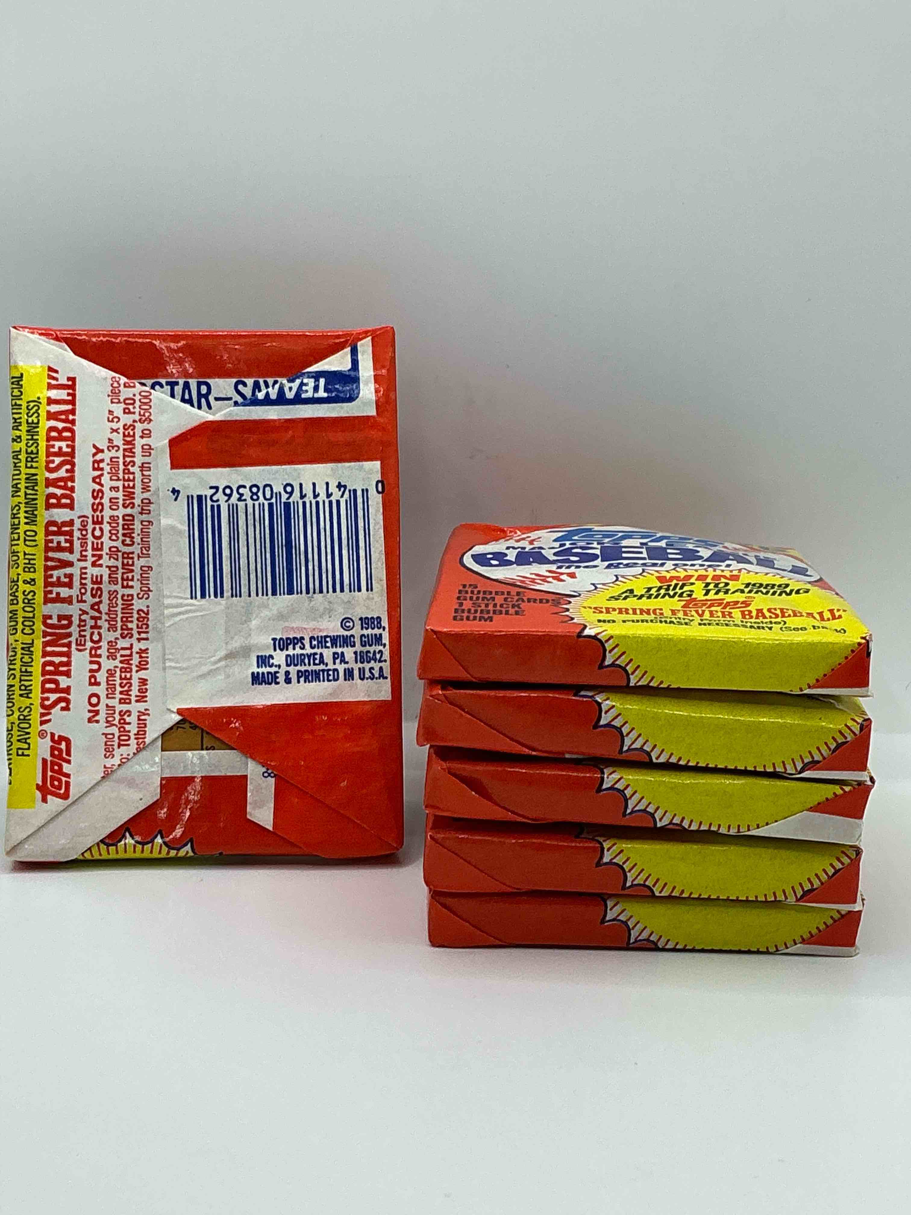 Condition photo showing New/Like New for 80's baseball fan's rejoice! 1988 topps baseball unopened wax packs full of collectible trading cards! search for valuable don mattingly "world of baseball" & nolan ryan cards worth hundreds in perfect condition!