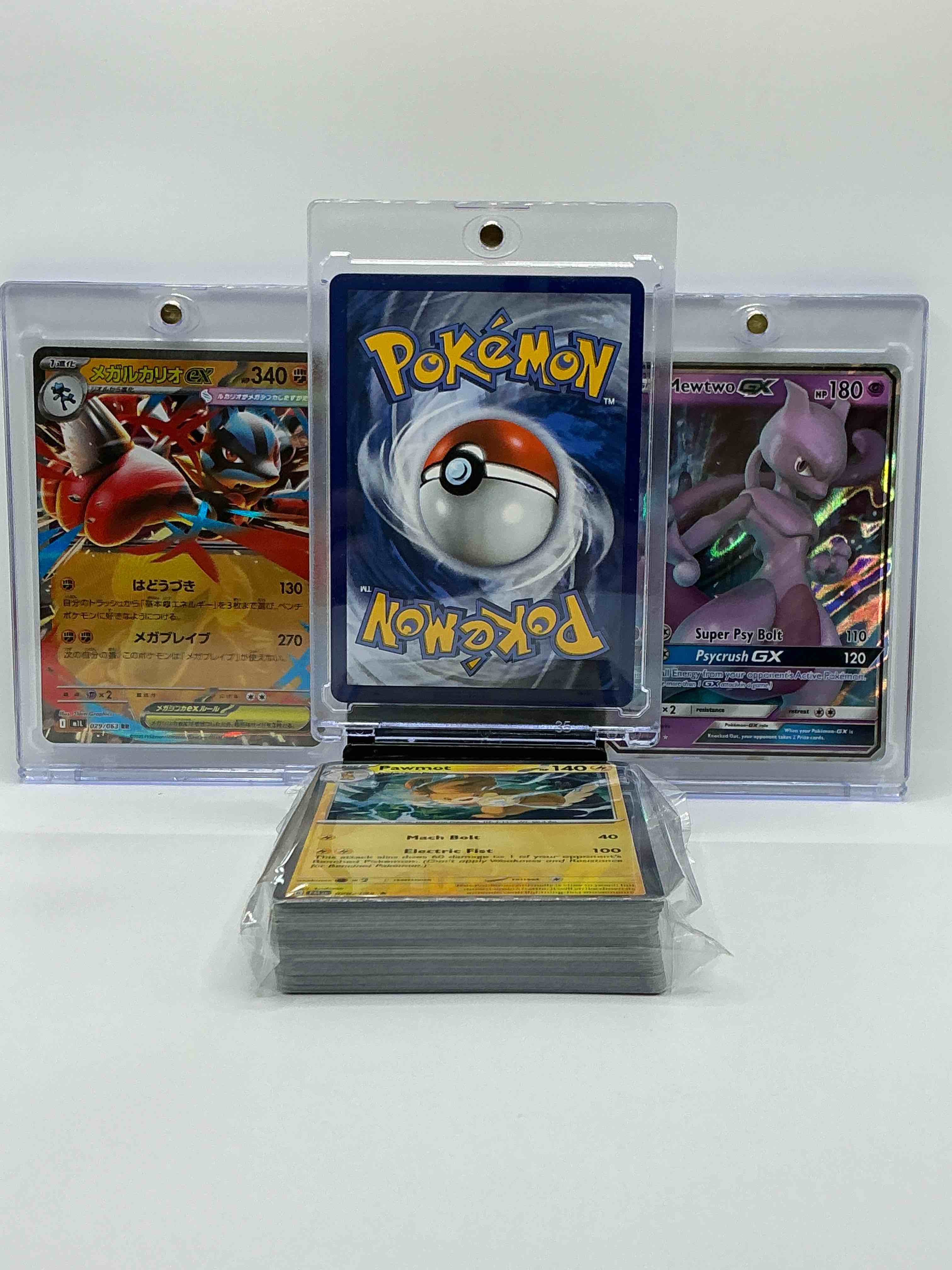 Condition photo showing New/Like New for charizard v, mewtwo gx, lucario ex & more! along with 50 other pokémon heroes, holos, legends & commons- including holographic cards, stage 2 cards, holos in all forms & more! also includes 36 non holo common/ uncommon basic & first stage cards trainers & energy too! perfect set for collectors & enthusiasts!