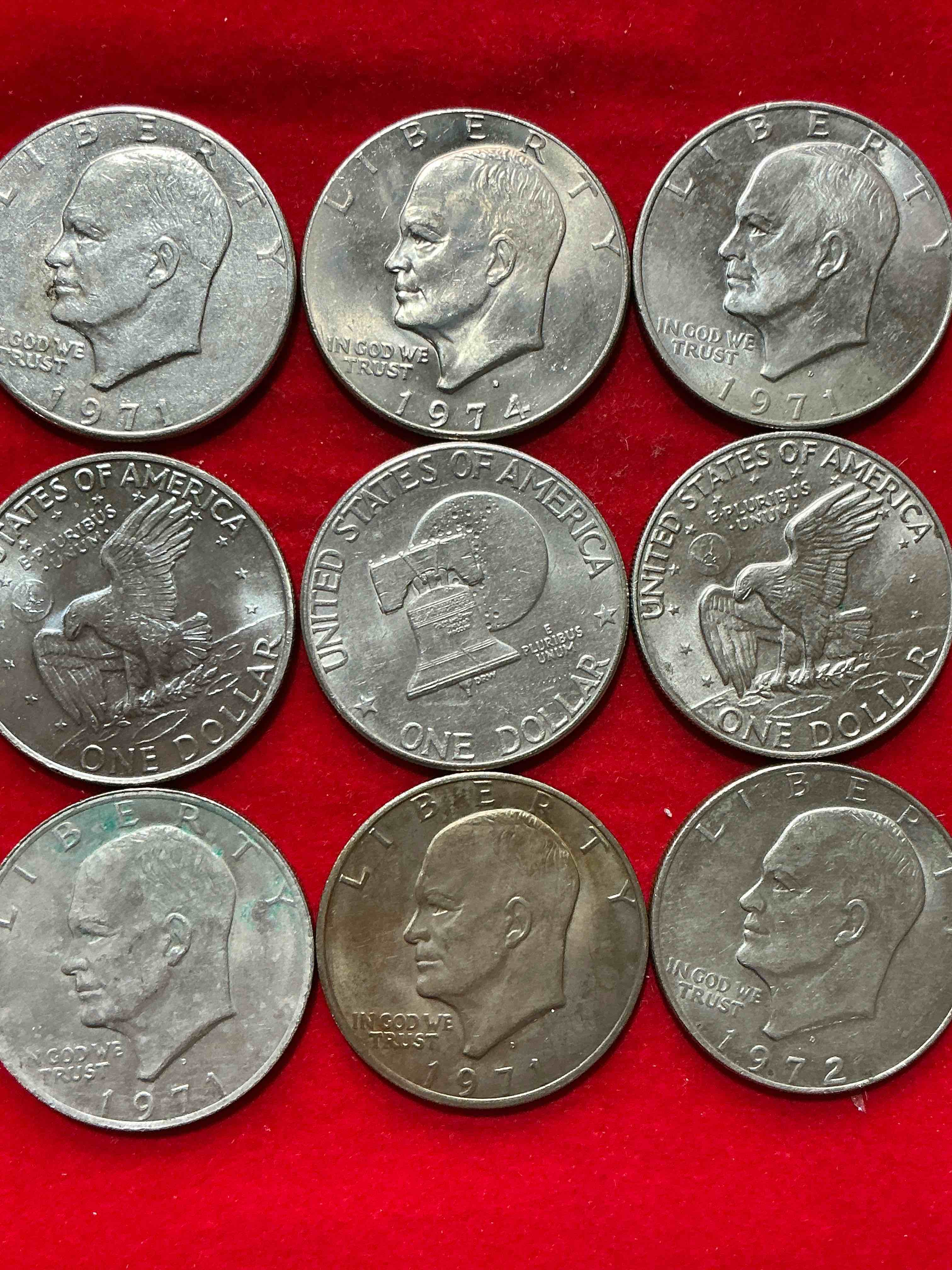 Condition photo showing Good Condition for gorgeous eisenhower dollars! here are circulated “ike” dollars! up for auction are ike one dollar coins from different years! awesome ike dollars! even includes rare bicentennial 1976 edition
