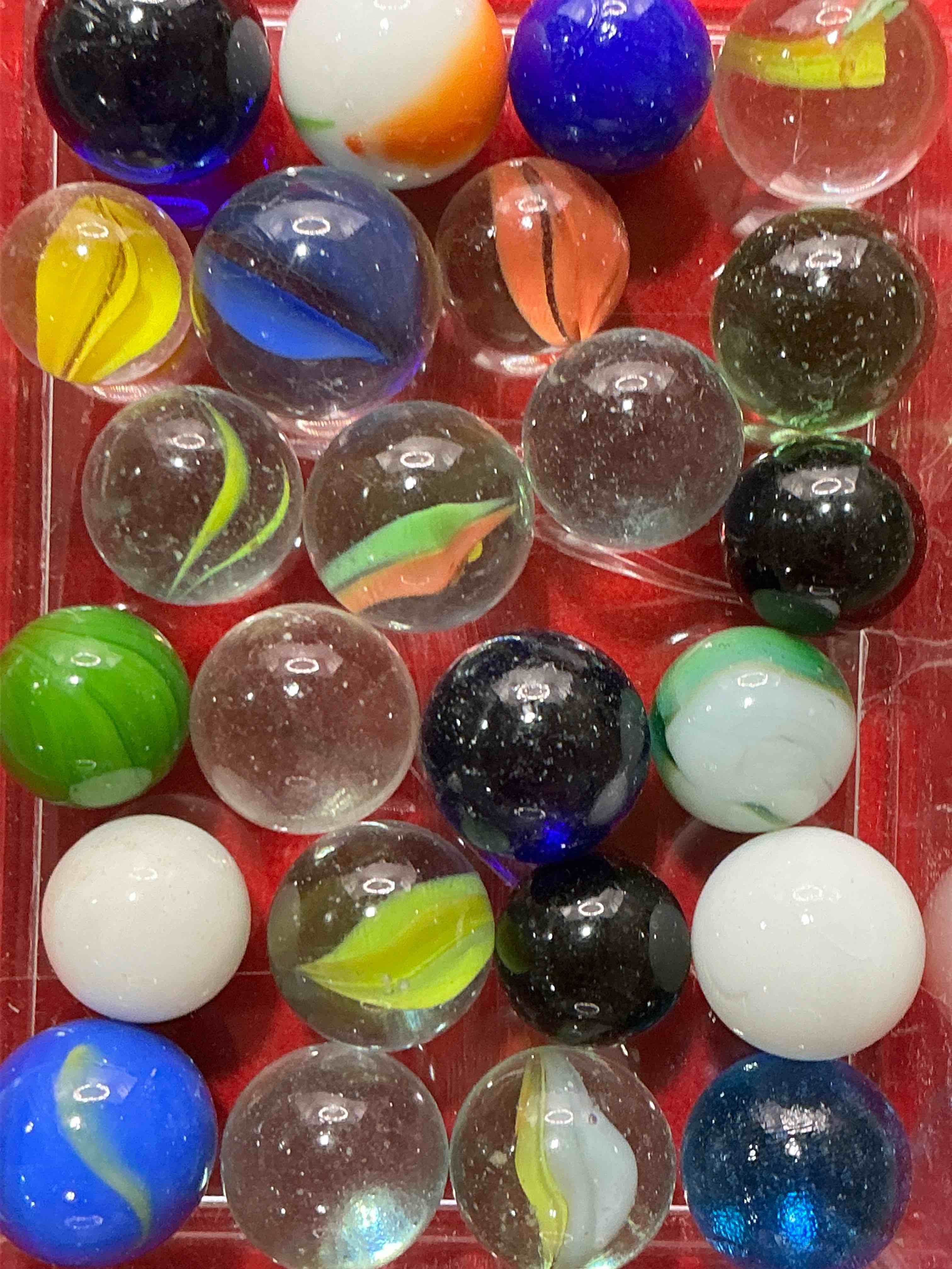 Condition photo showing New/Like New for antique glass marbles! genuine stunning marbles lot, some marbles made between the years 1925-1965 & some may be made with uranium! some may are great depression era & even earlier! gorgeous, authentic pieces of history!  