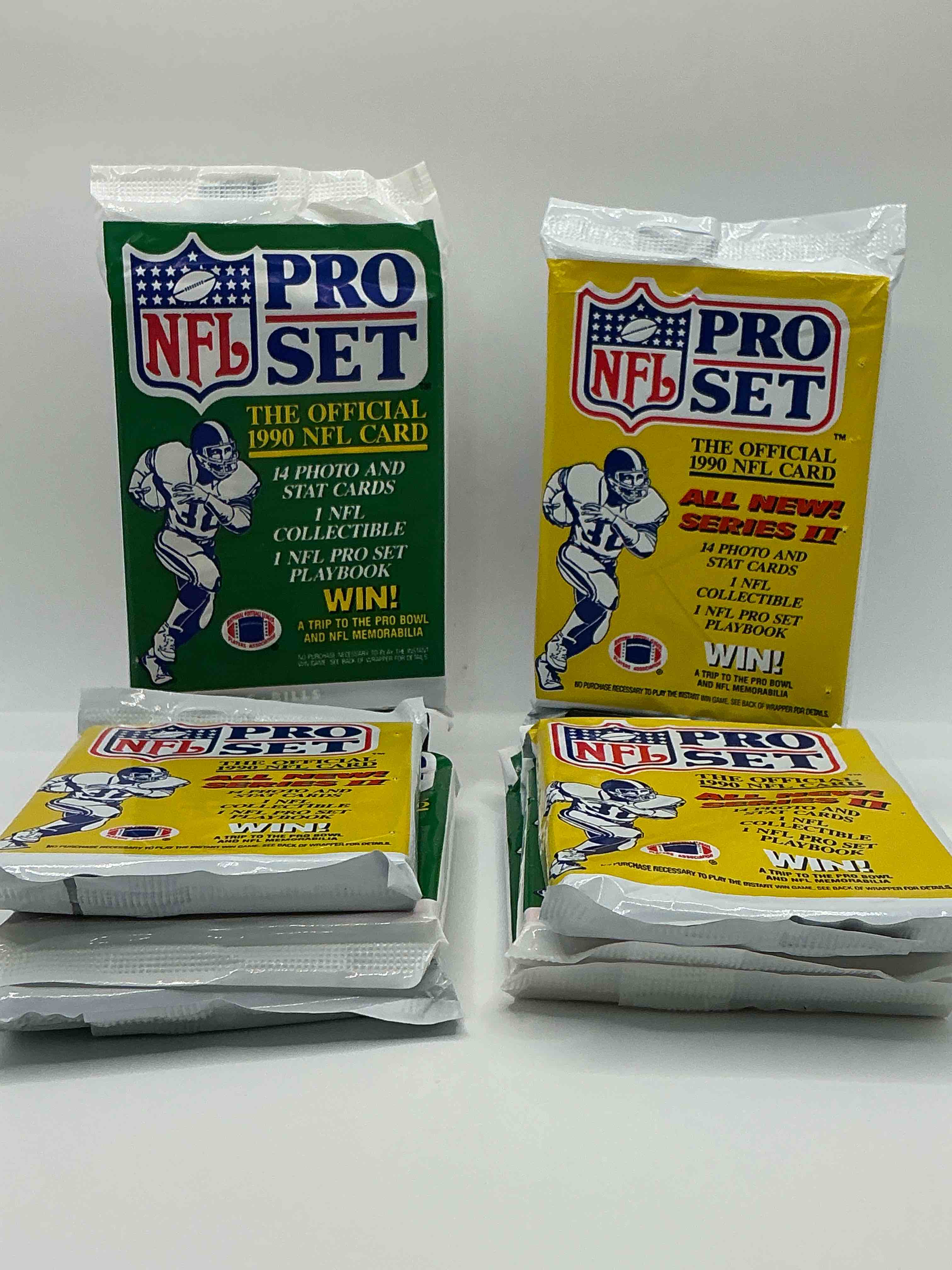 Condition photo showing New/Like New for wow! 1990 pro set football sealed card packs, series i & ii, direct from original retail case!highly sought after by collectors as this year is loaded with high profile cards!search for cards from barry sanders, deion sanders, troy aikman, michael irvin & much more! getting hard to find!