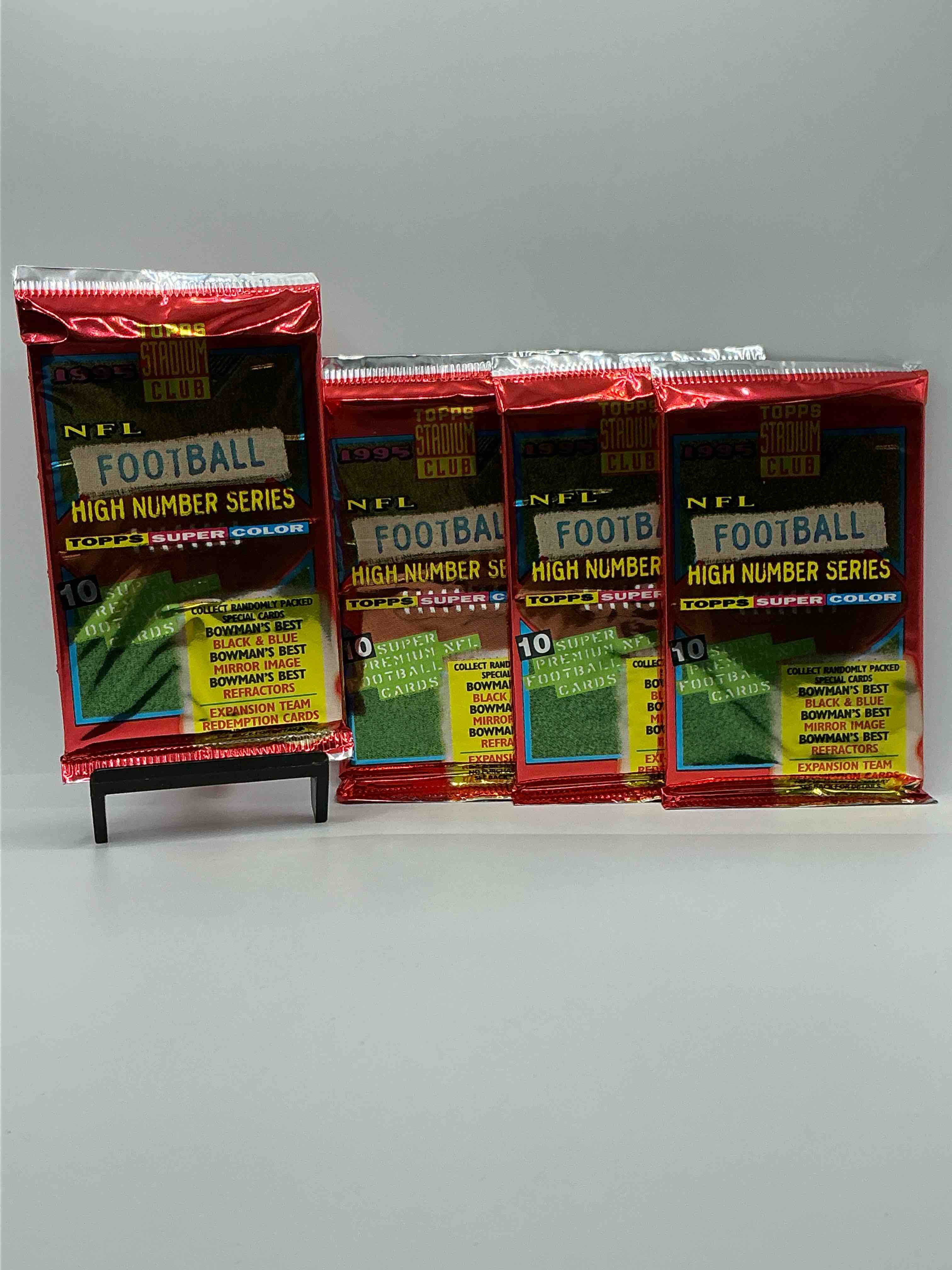 1995 nfl football high number series topps stadium club super color! 10 super nfl football cards! collect randomly packed cards, bowman’s best, black & blue, mirror image, refractors & more! rare packs!