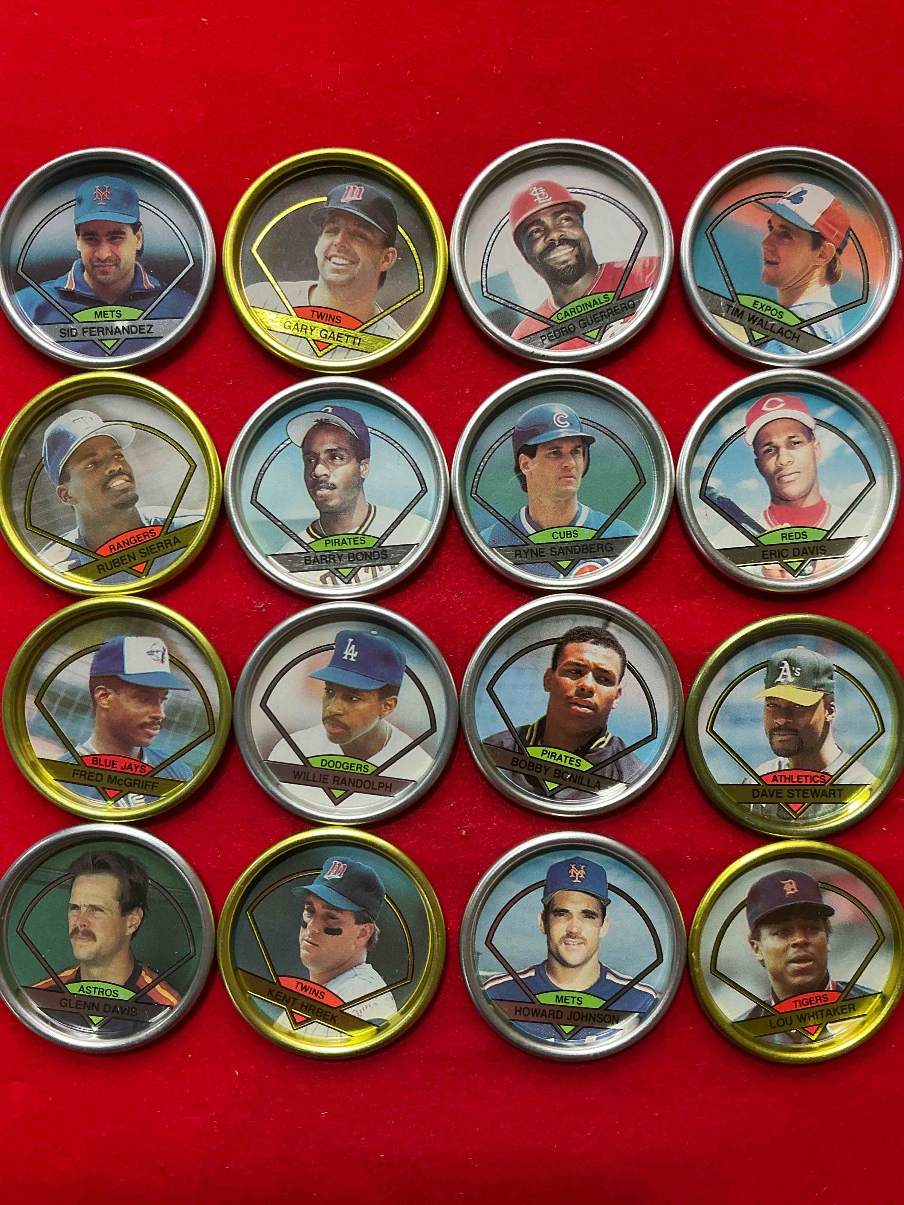 Condition photo showing New/Like New for ryne sandberg, bobby bonilla, eric davis & more! baseball coins! 1990 baseball coins!
