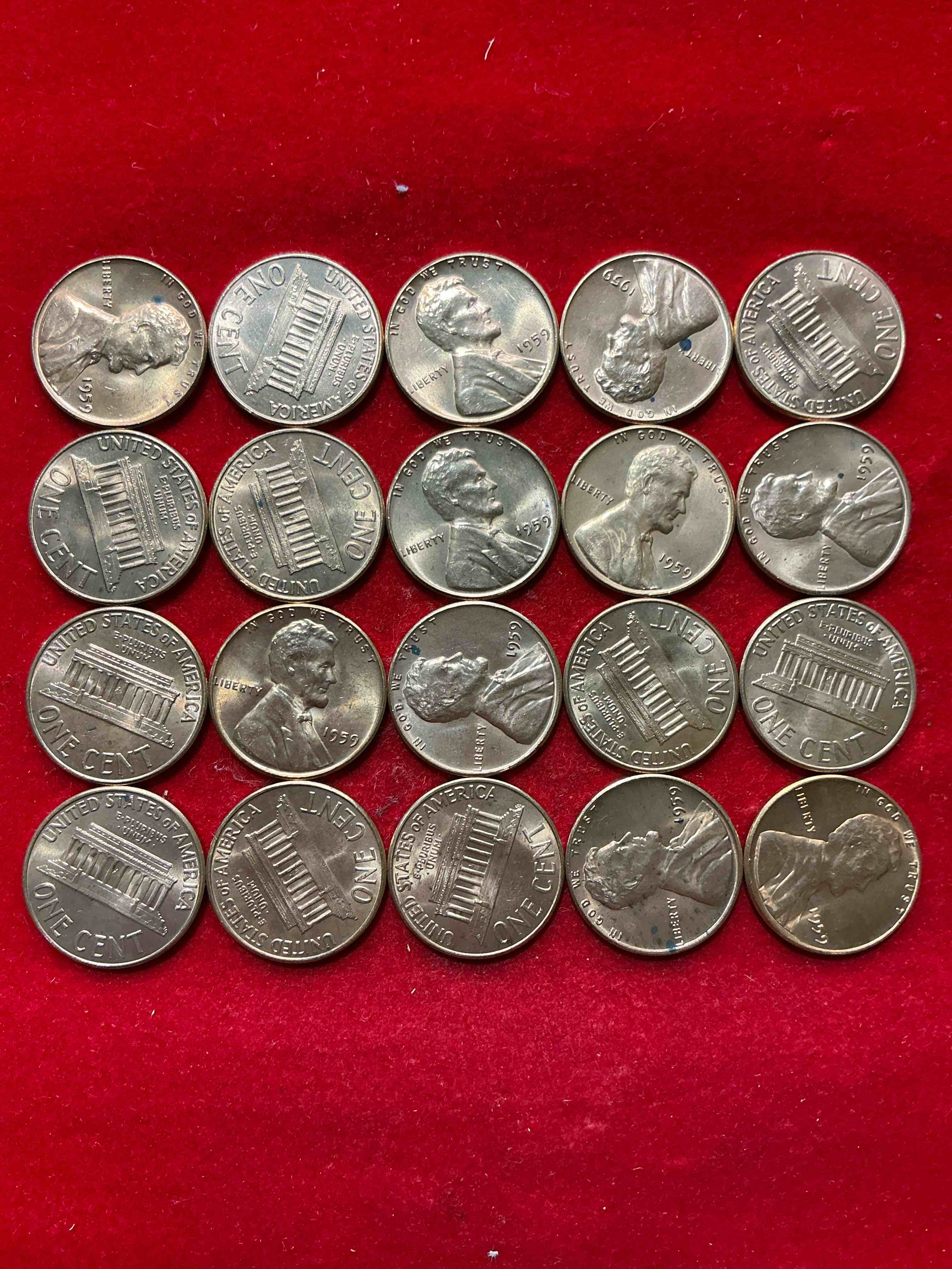 Condition photo showing New/Like New for 1959 brilliant uncirculated pennies!  1959 was the last year of an epic chapter of american history!  own pieces of the 1950’s with these brilliant uncirculated pennies!  many from the original treasury bank rolls not having seen daylight since 1959, wow! 