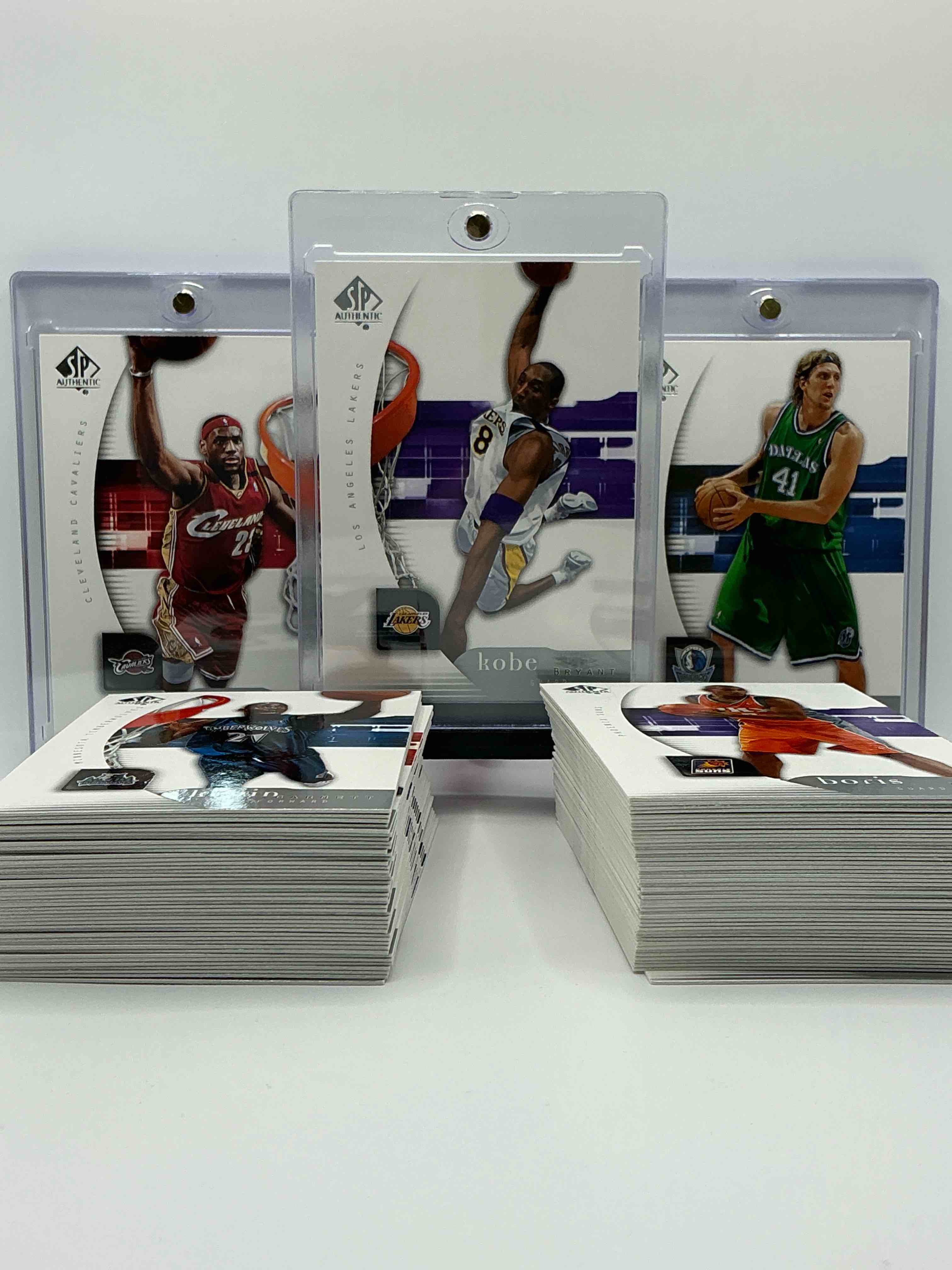 Condition photo showing New/Like New for kobe & lebron! basketball insanity! 2005 sp authentic complete 90 card veterans collection! includes some absolute legends! james, bryant, ming, anthony, nowitzki, duncan, iverson, chamberlain & more! some of the legends of the game! 90 cards, all legends & heroes! kobe, bron, jordan & more… all in one place! basketball insanity! get it before it’s gone!