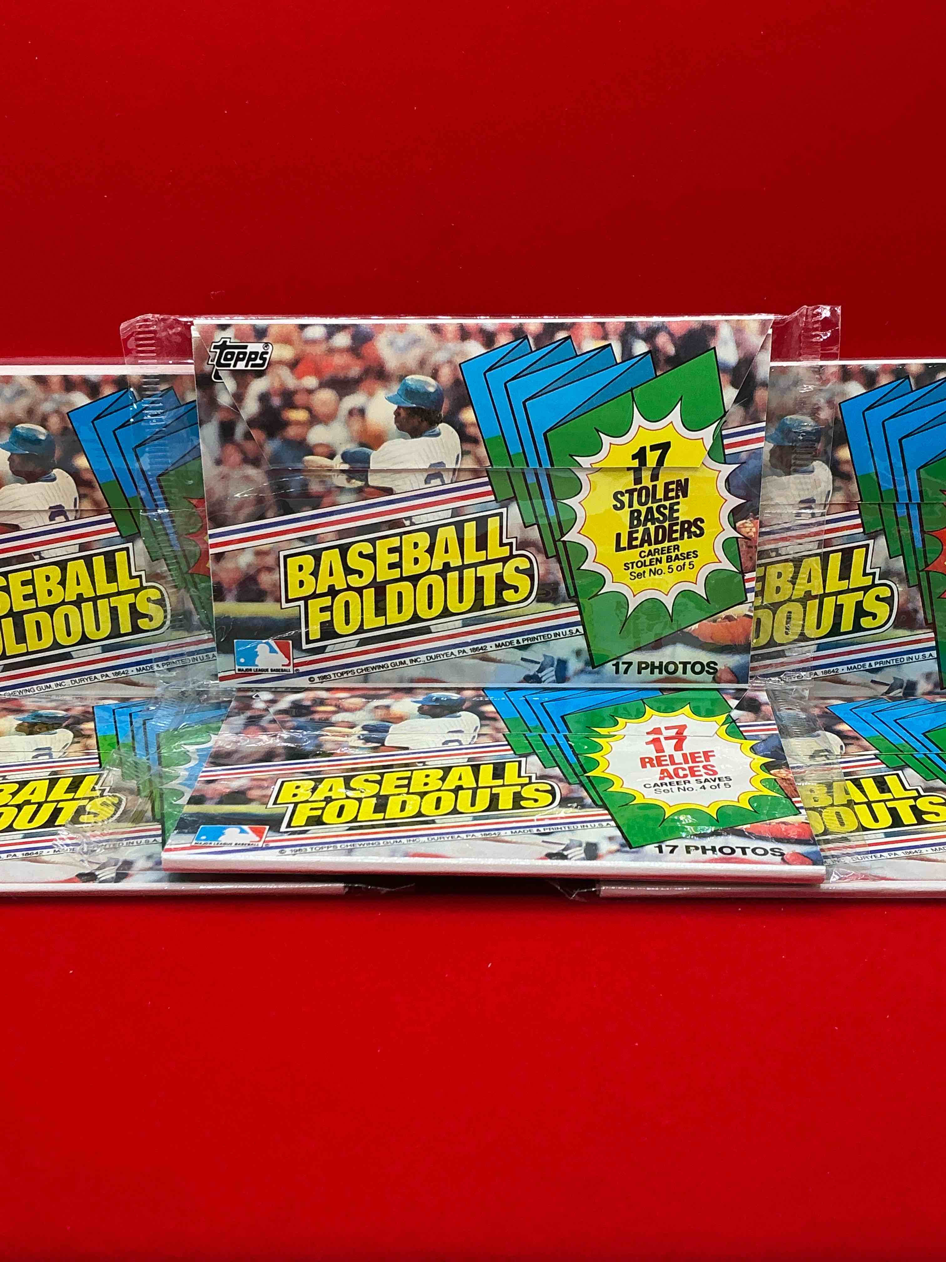 1983 topps baseball fold outs! celebrating stolen bases, pitching leaders, batting leaders & more! rare baseball packs! 