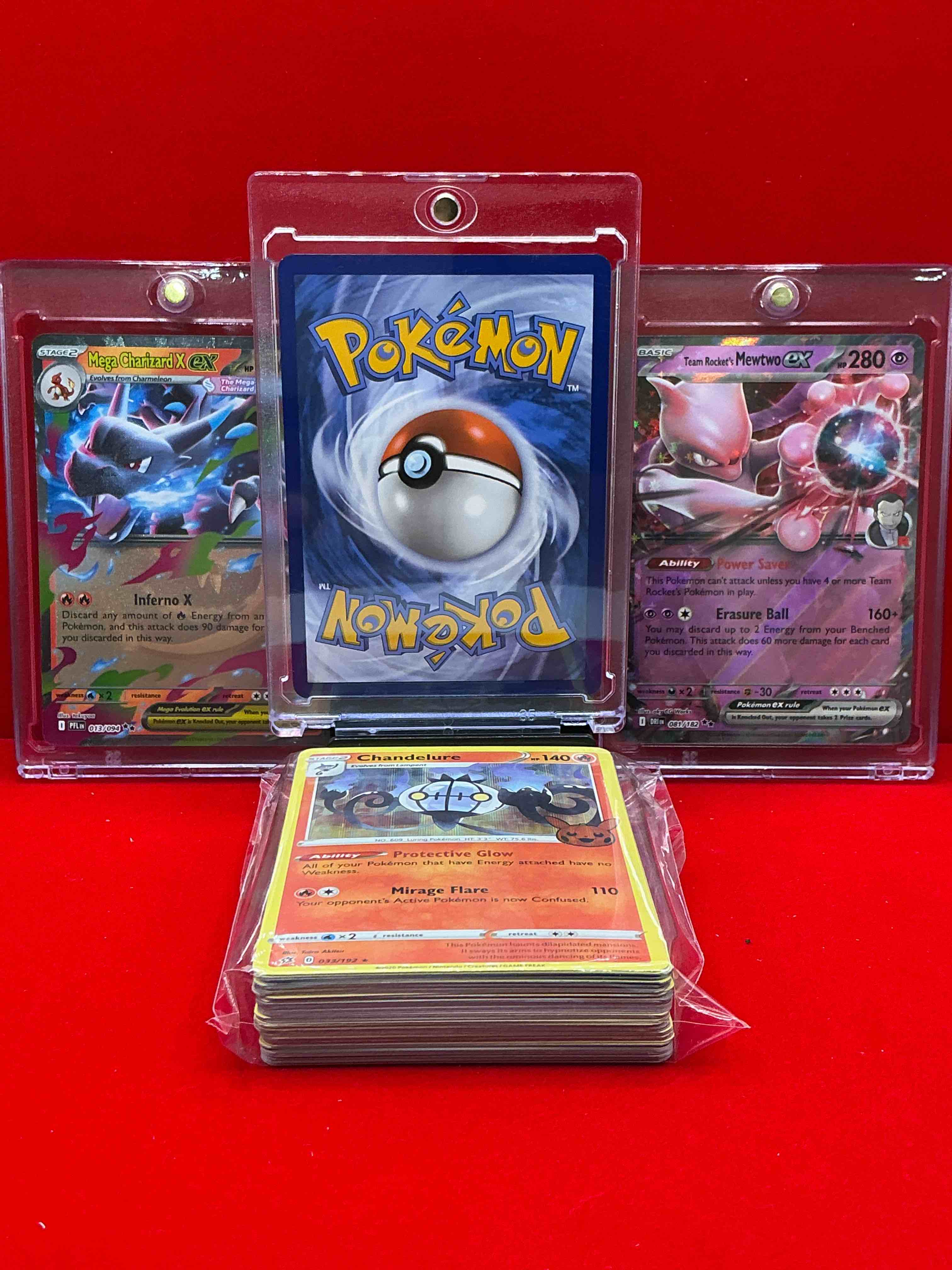 Condition photo showing New/Like New for charizard & mewtwo match! along with 50 other pokémon heroes, holos, legends & commons- including holographic cards, stage 2 cards, holos in all forms & more! also includes 36 non holo common/ uncommon basic & first stage cards trainers & energy too! perfect set for collectors & enthusiasts!