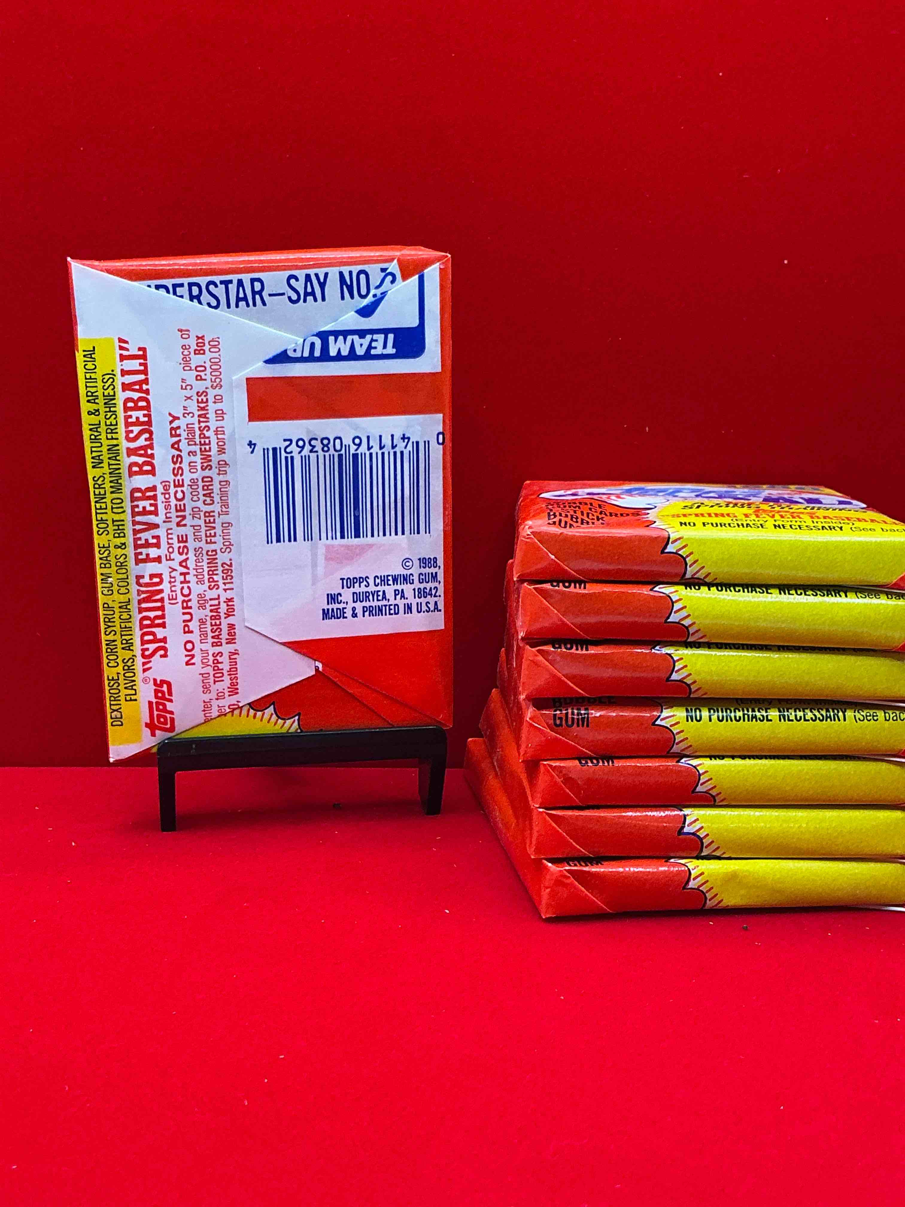 Condition photo showing New/Like New for 80's baseball fan's rejoice! 1988 topps baseball unopened wax packs full of collectible trading cards! search for valuable don mattingly "world of baseball" & nolan ryan cards worth hundreds in perfect condition!