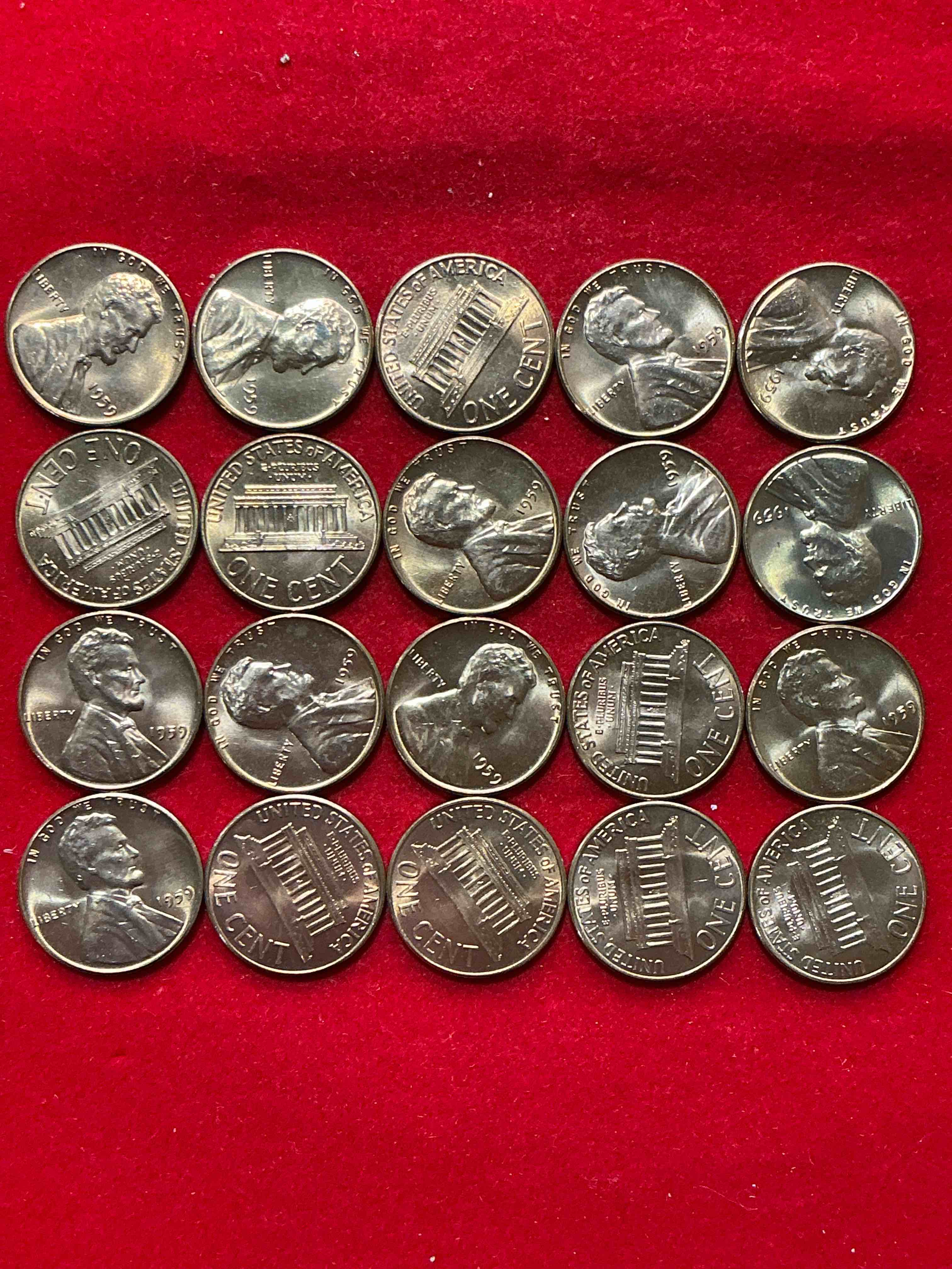 Condition photo showing New/Like New for 1959 brilliant uncirculated pennies!  1959 was the last year of an epic chapter of american history!  own pieces of the 1950’s with these brilliant uncirculated pennies!  many from the original treasury bank rolls not having seen daylight since 1959, wow! 