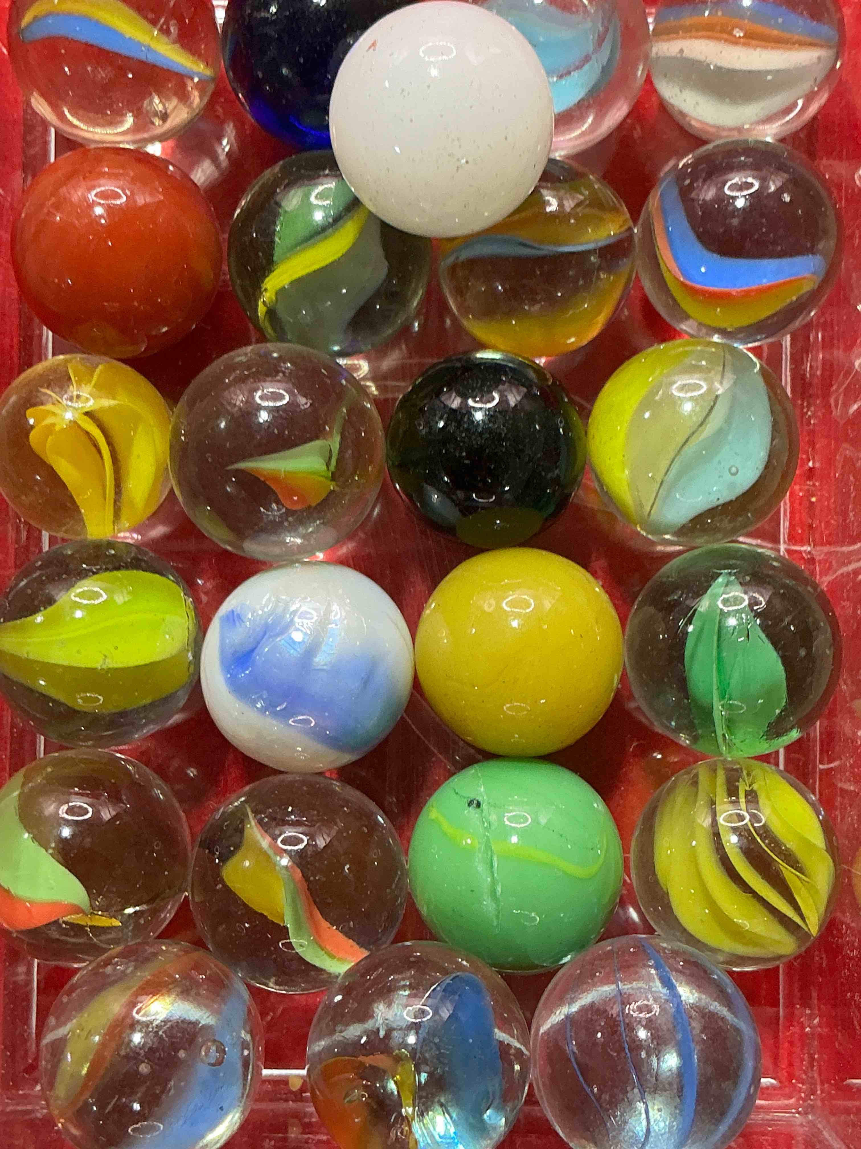 Condition photo showing New/Like New for antique glass marbles! genuine stunning marbles lot, some marbles made between the years 1925-1965 & some may be made with uranium! some may are great depression era & even earlier! gorgeous, authentic pieces of history!