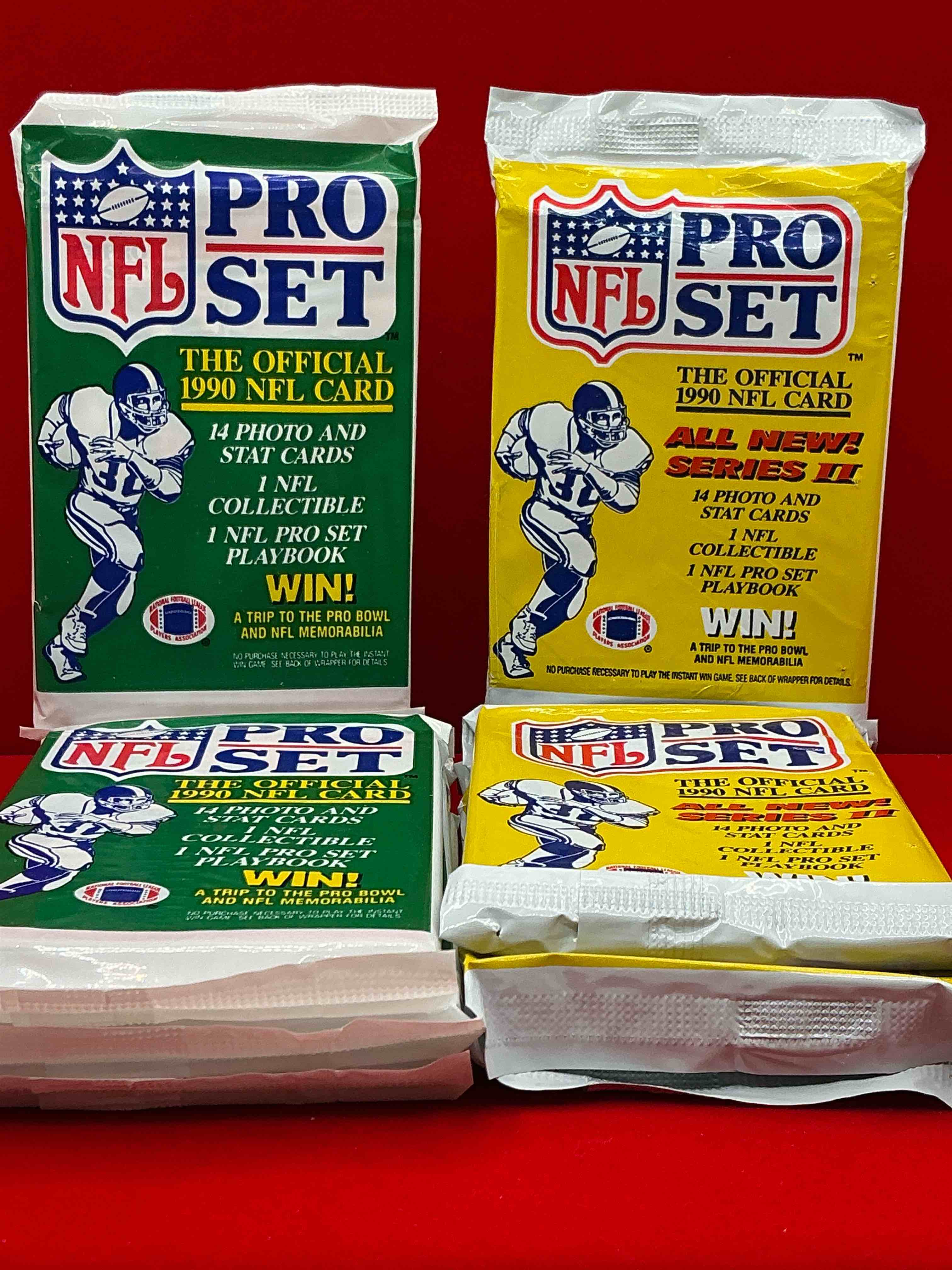 Condition photo showing New/Like New for wow! 1990 pro set football sealed card packs, series i & ii, direct from original retail case!highly sought after by collectors as this year is loaded with high profile cards!search for cards from barry sanders, deion sanders, troy aikman, michael irvin & much more! getting hard to find!