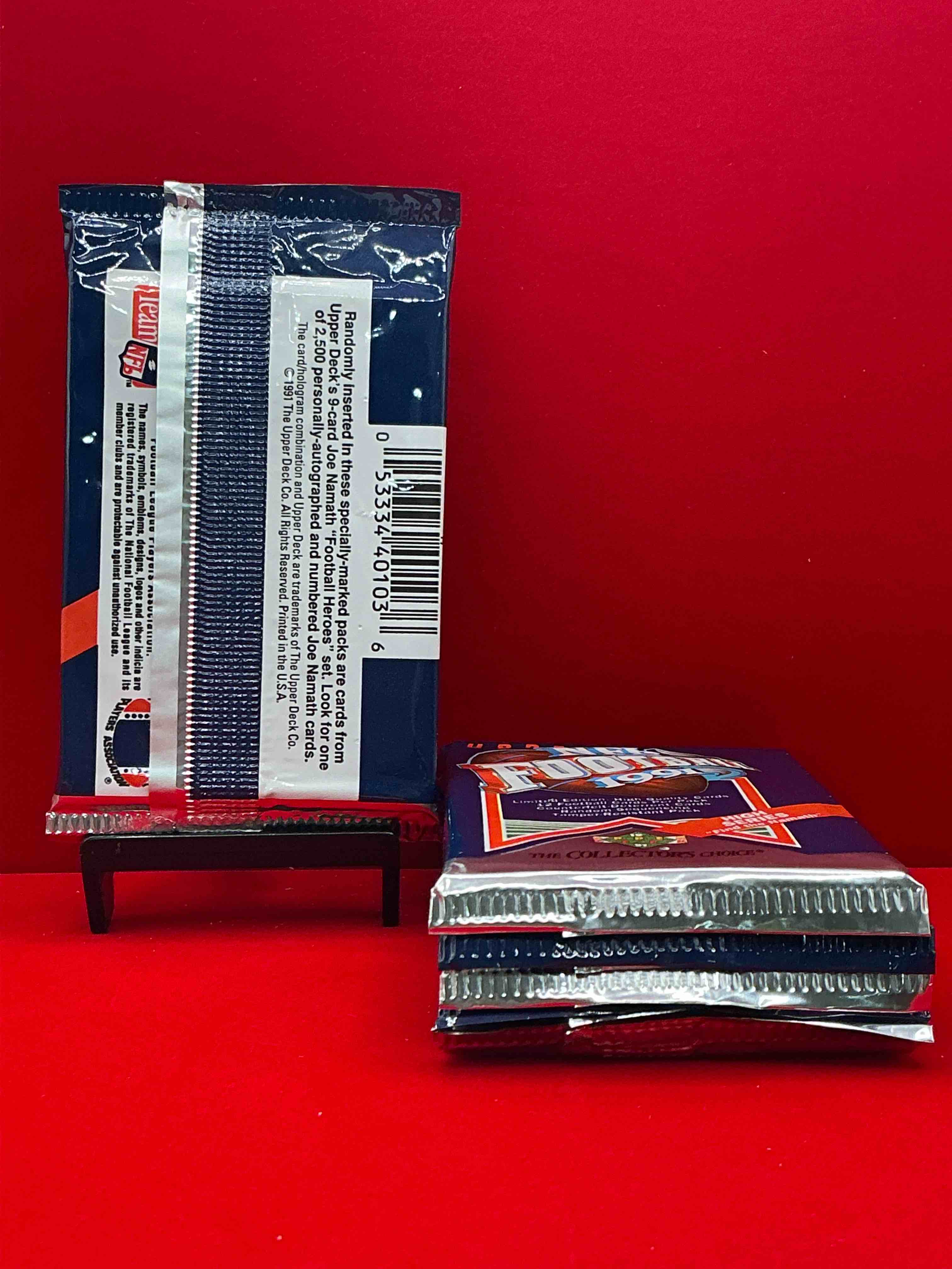 Condition photo showing New/Like New for rare & vintage! 1991 upper deck premier edition unopened nfl football packs! direct from original box! brett favre rookie year! search for brett favre rookie & other 80s stars!