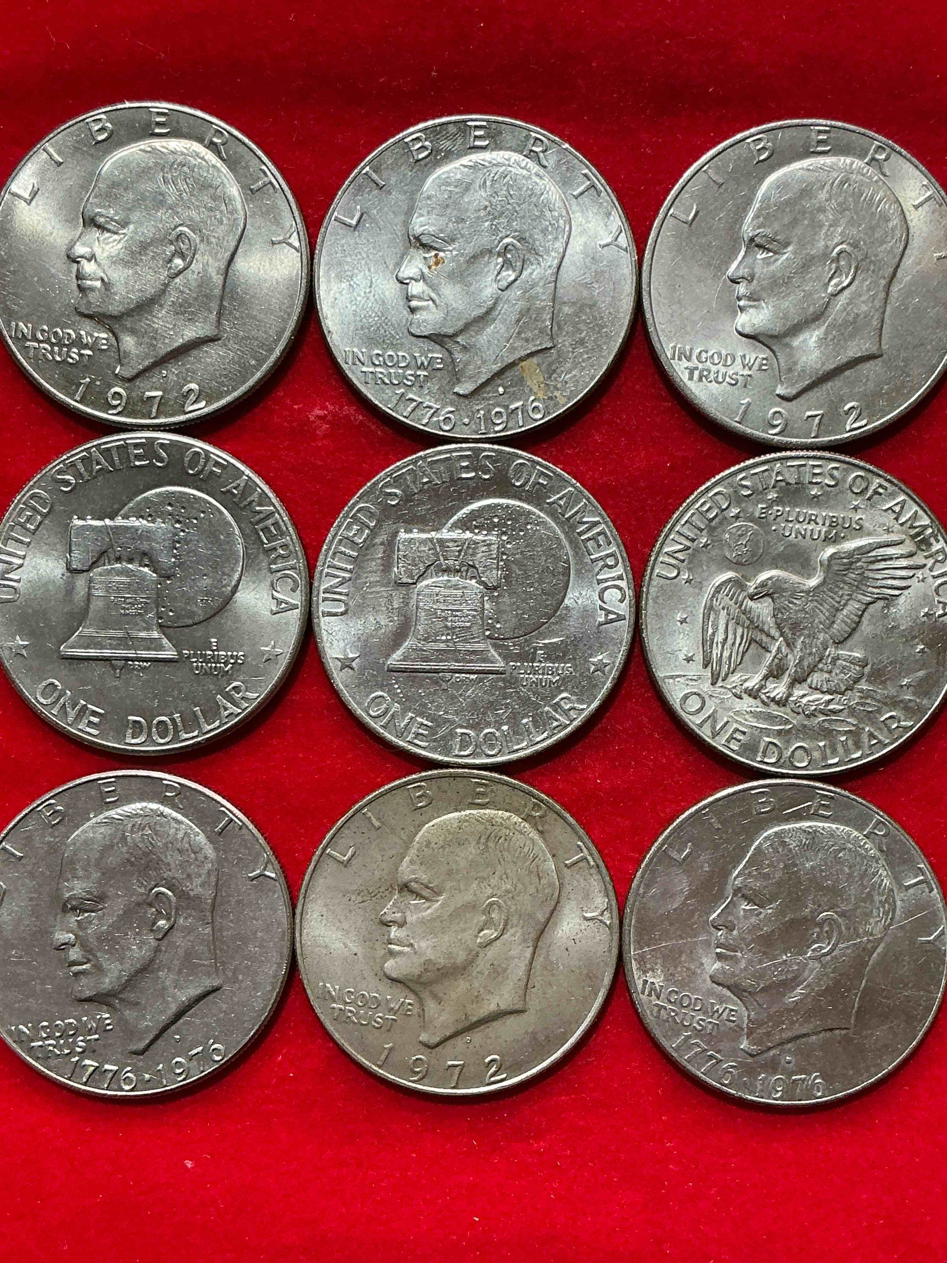 Condition photo showing Good Condition for gorgeous eisenhower dollars! here are circulated “ike” dollars! up for auction are ike one dollar coins from different years! awesome ike dollars! even includes rare bicentennial 1976 edition