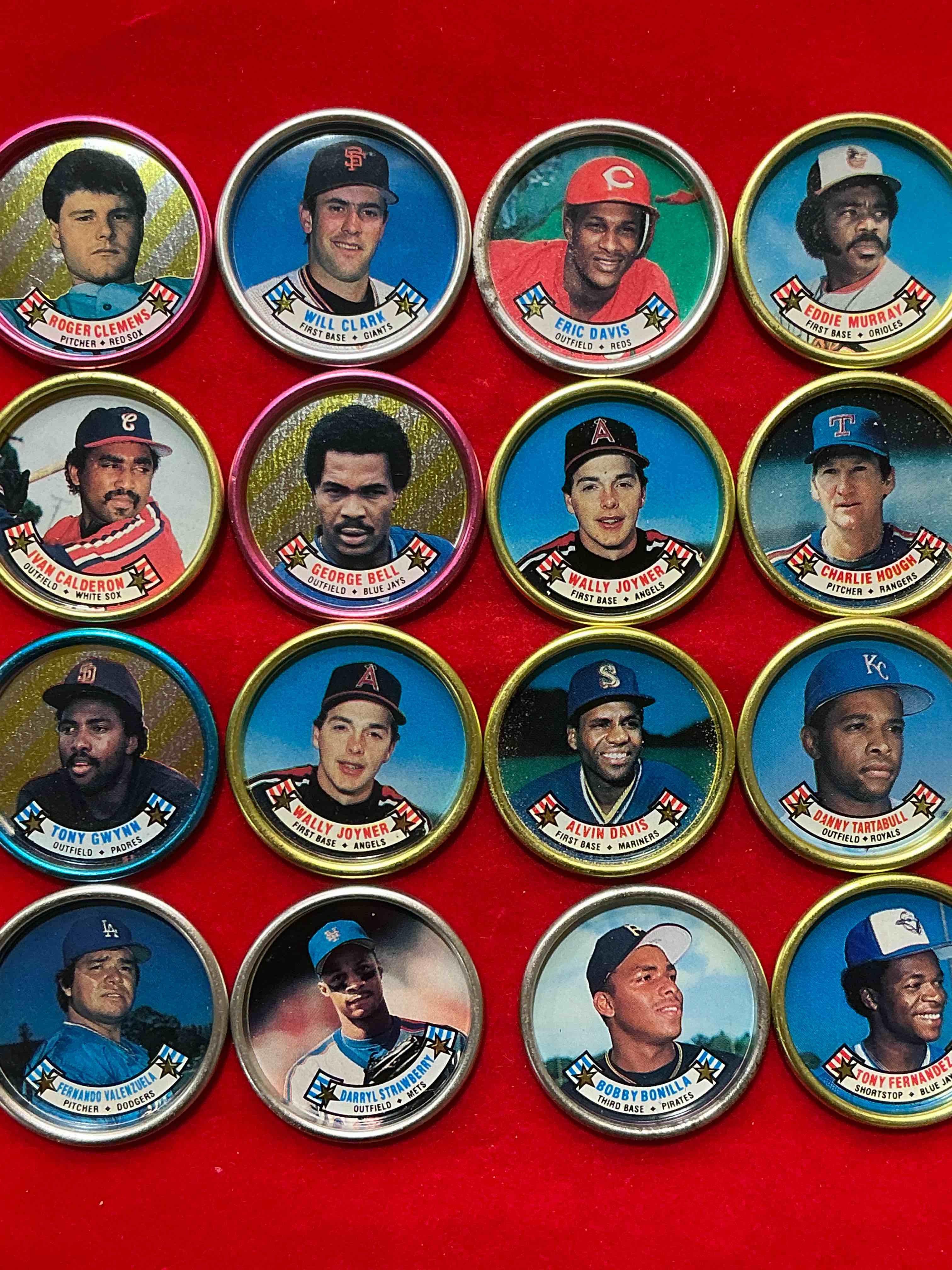 Condition photo showing New/Like New for roger clemens, will clark, darryl strawberry & more! baseball coins! rare 1988 baseball coins! legends & more included!