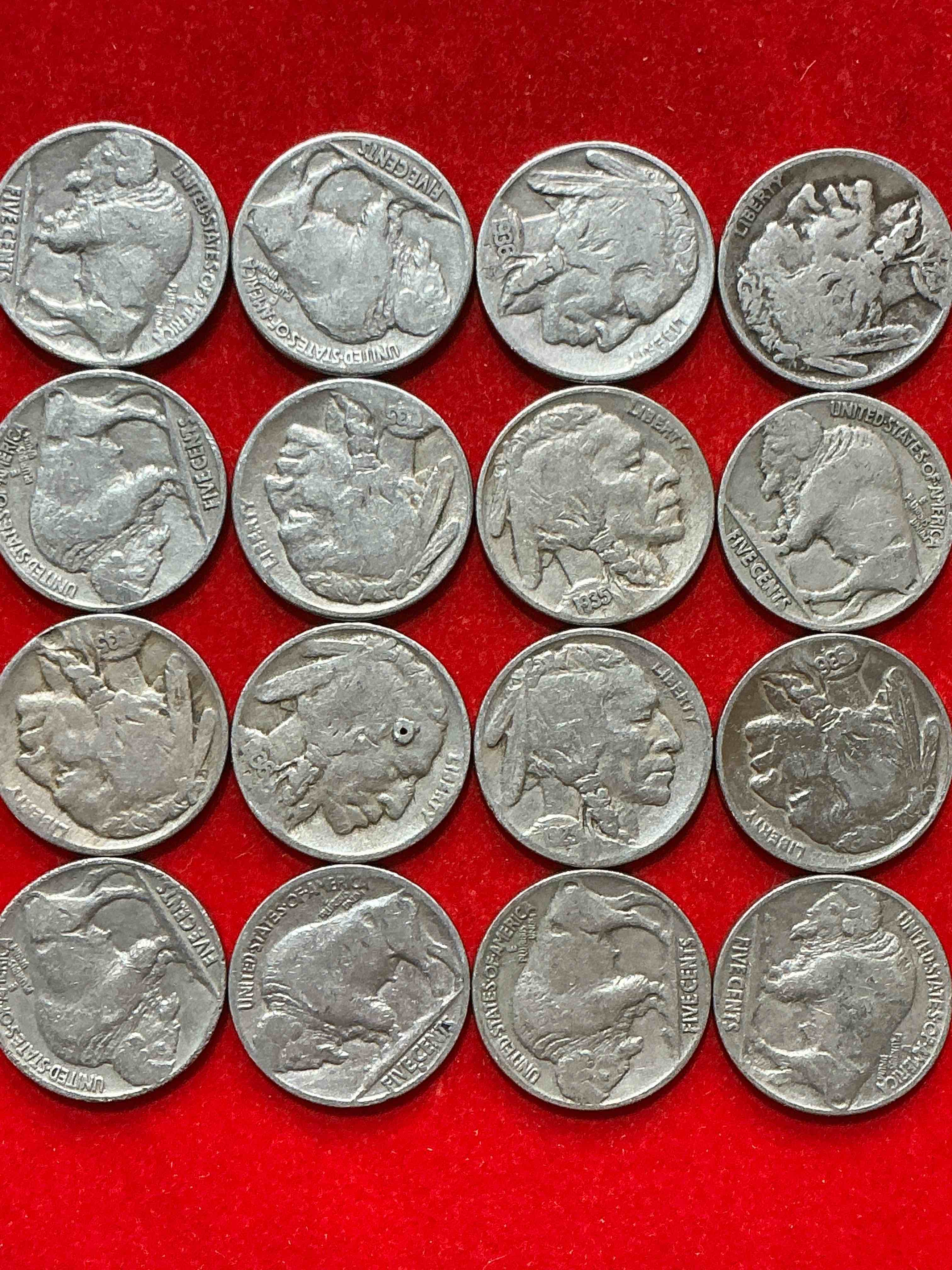 Condition photo showing Good Condition for historic buffalo nickels! indian head buffalo nickels were minted from 1913 to 1938 & have become a favorite for coin collectors around the world! own pieces of american history with these cool indian head buffalo nickels in circulated condition, most with visible dates which is very rare for buffalo nickels!