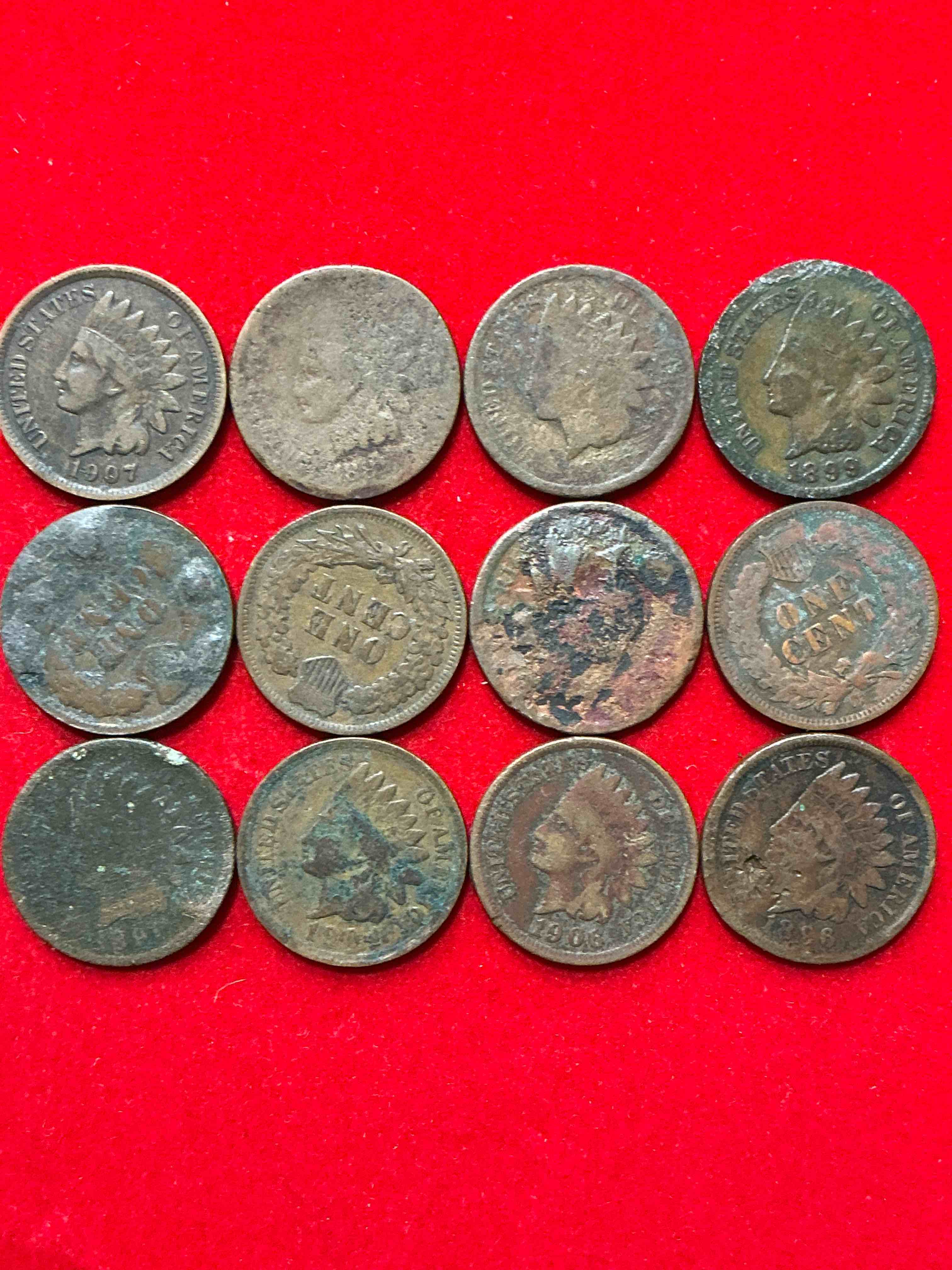 Condition photo showing Good Condition for indian head pennies! these gorgeous u.s. pennies were minted from 1859-1909 & have become serious collector items! the "indian head" design is actually a representation of lady liberty wearing an indian headdress. here are beautiful, well-kept examples representing many different mint years! great for collecting, investing & learning history, & rare with visible dates!