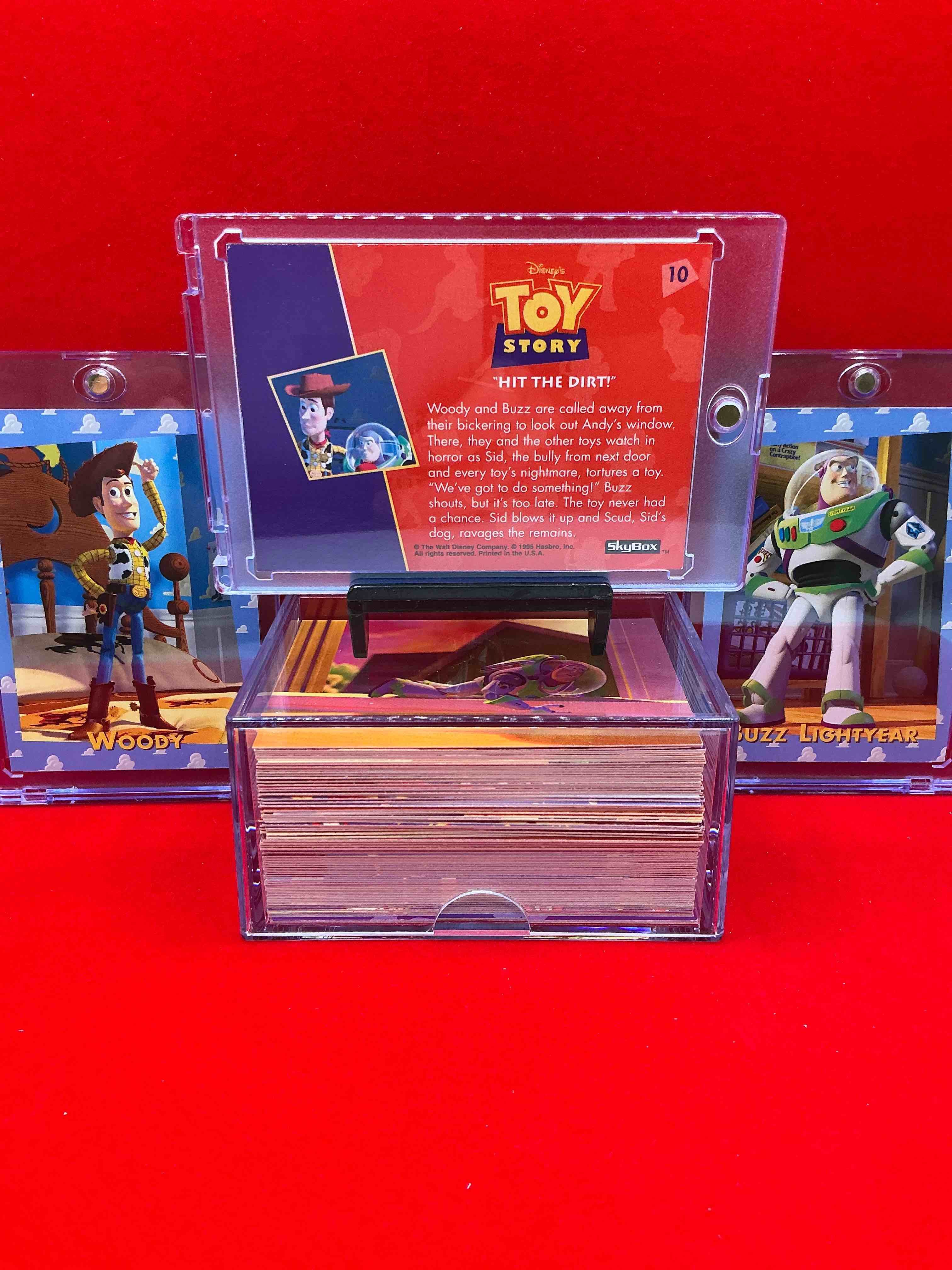 Condition photo showing New/Like New for toy story! the original 1995 toy story cards, featuring some of your favorite characters! woody, buzz lightyear, bo peep, rex, hamm & so many more! ultra rare & cool disney & pixar cards from the mid 90’s! this 98 card toy story collection is super fun & cool, collect toy story in celebration of the brand new toy story 5!