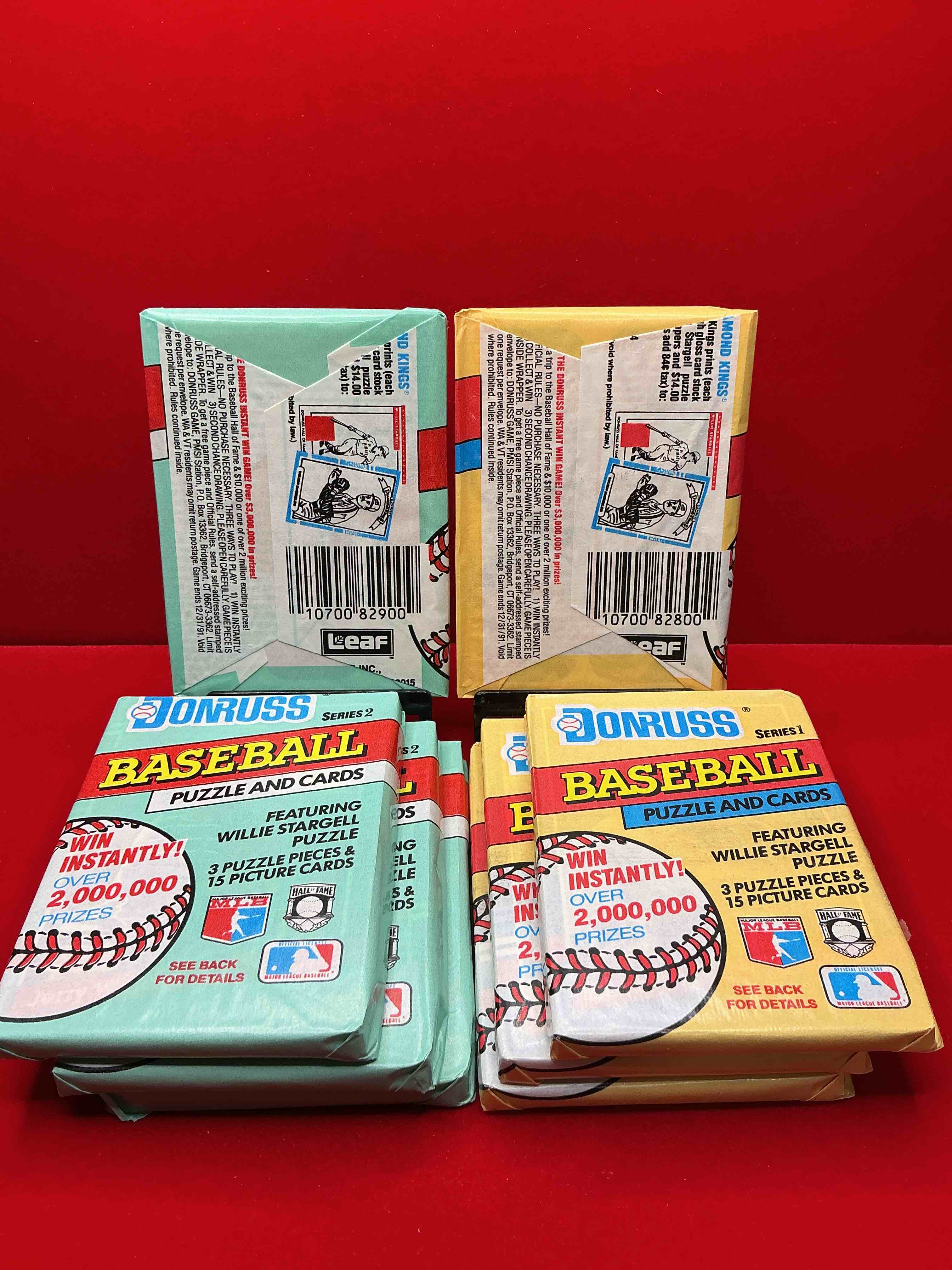 Condition photo showing New/Like New for wow! 1991 donruss series 1 & 2 unopened baseball card wax packs! direct from original box! search for valuable ken griffey jr. sports trading cards!
