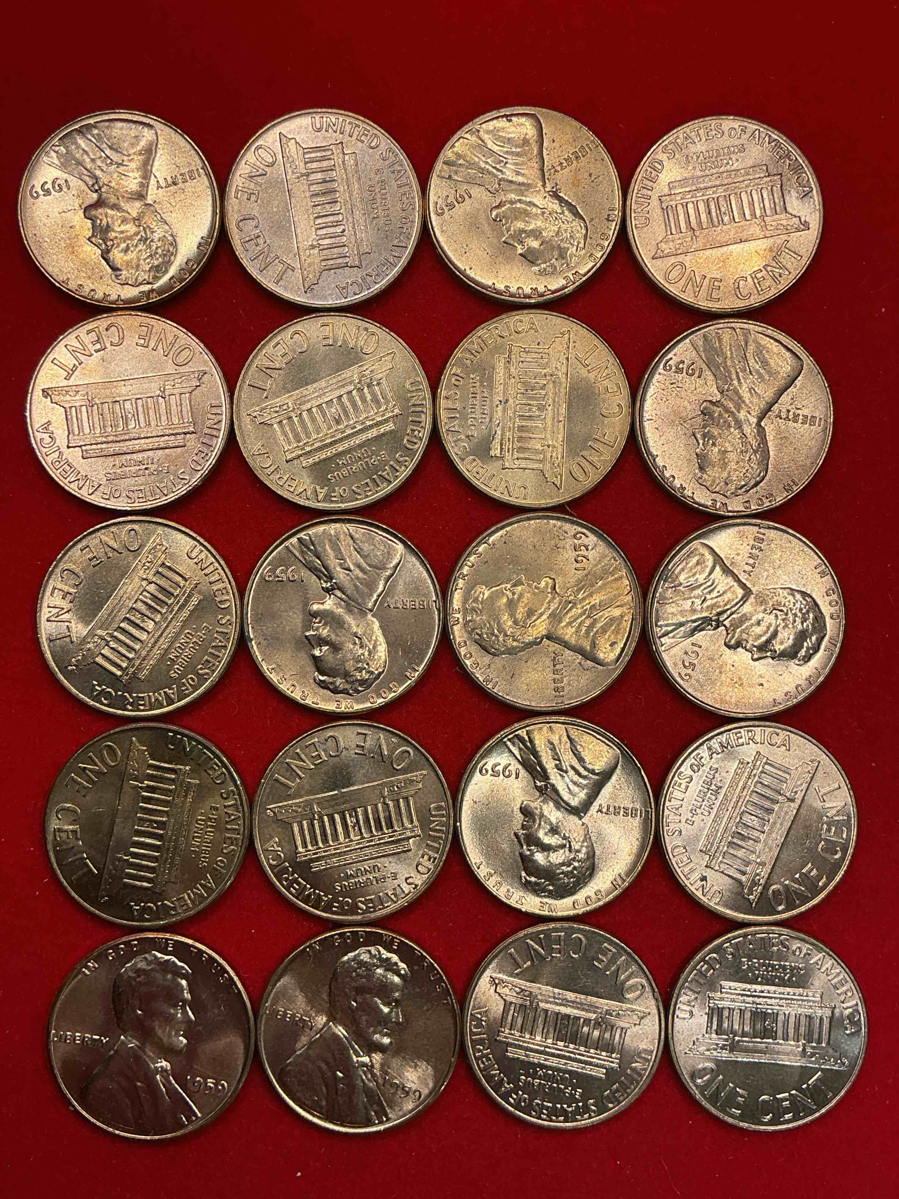 Condition photo showing New/Like New for 1959 brilliant uncirculated pennies!  1959 was the last year of an epic chapter of american history!  own pieces of the 1950’s with these brilliant uncirculated pennies!  many from the original treasury bank rolls not having seen daylight since 1959, wow! 