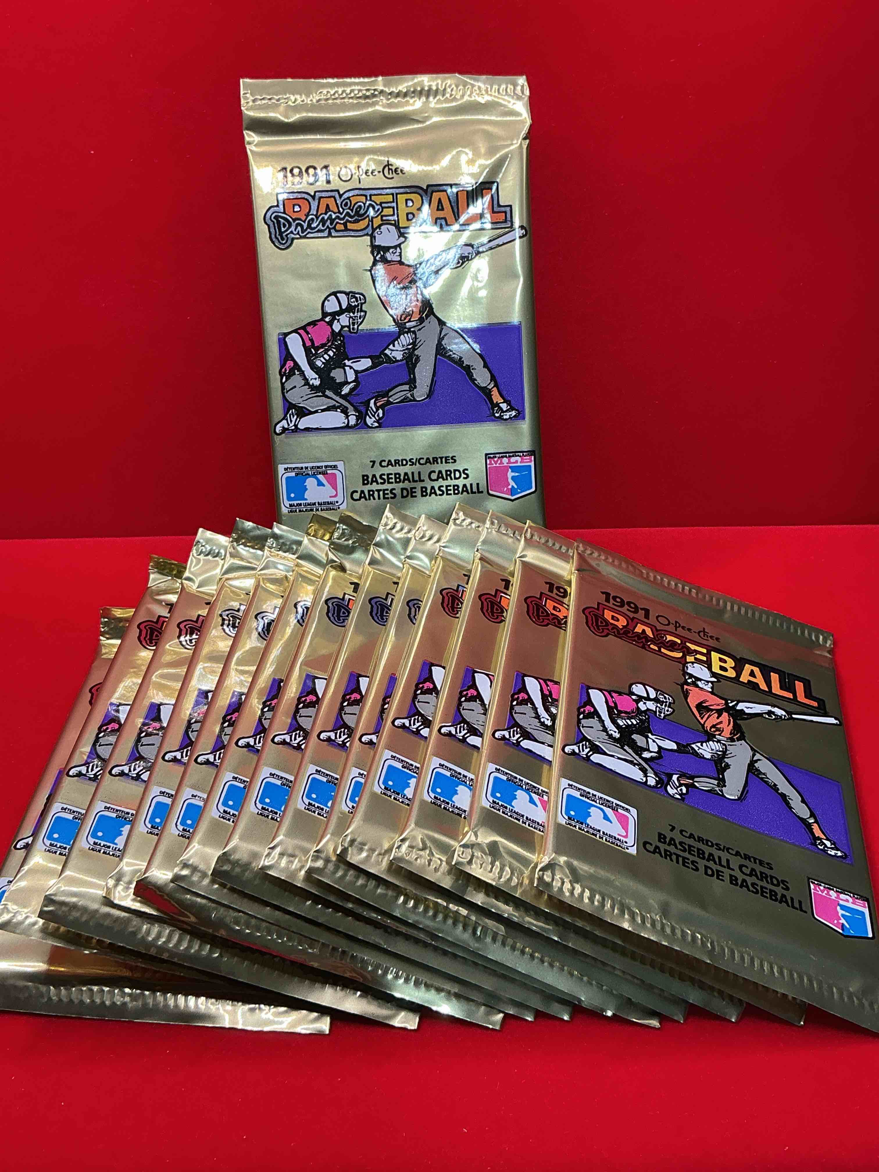 1991 premier baseball o-pee-chee unopened packs, direct from box! rare canadian sports cards with the chance for some great cards inside! baseball extravaganza!