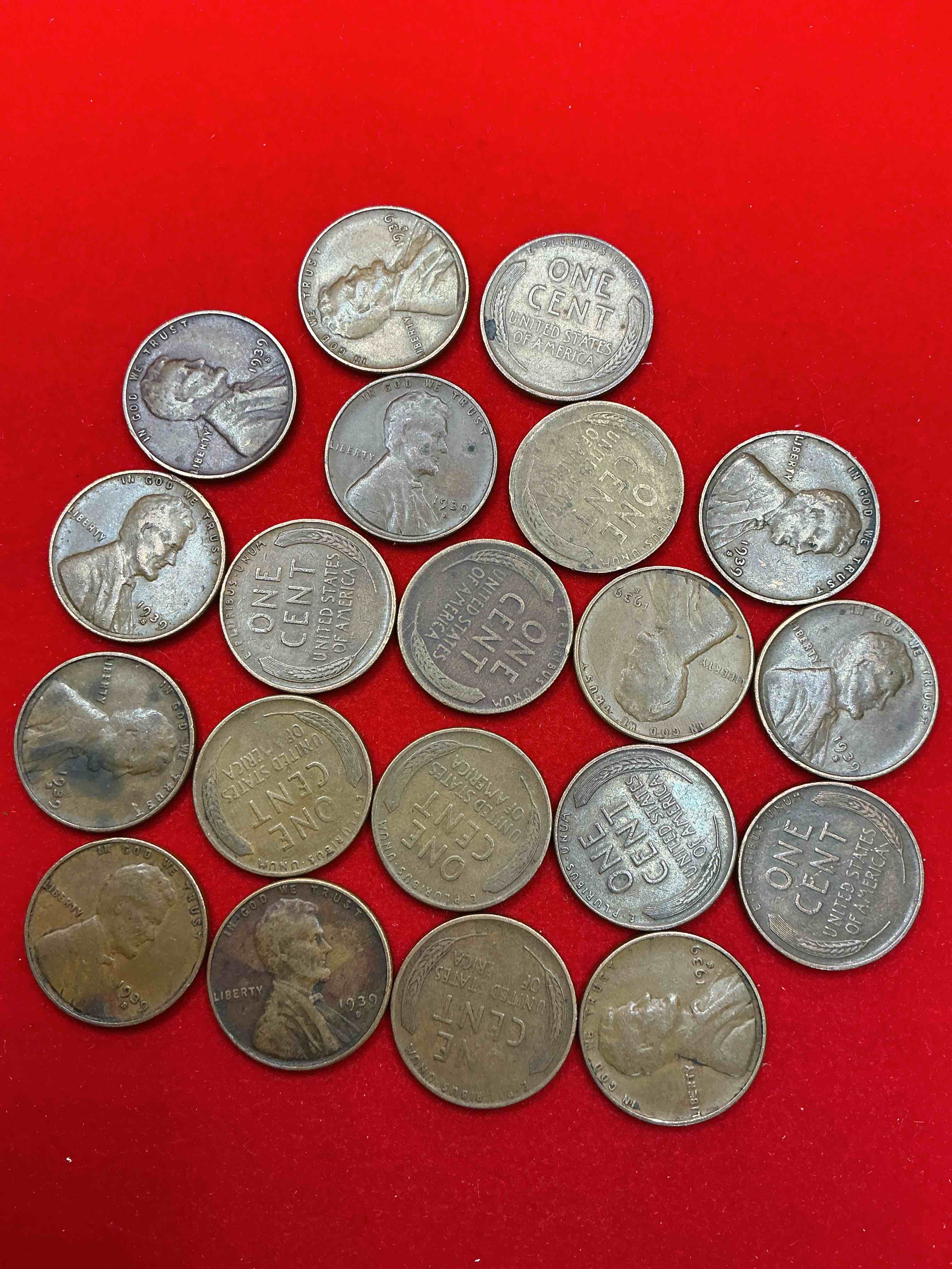 Condition photo showing Good Condition for rare 1939 mint pennies!  world war 2 buffs take notice!  wwii started in 1939 when hitler invaded poland.  up for auction are rare 1939 san francisco mint pennies, in great condition! 