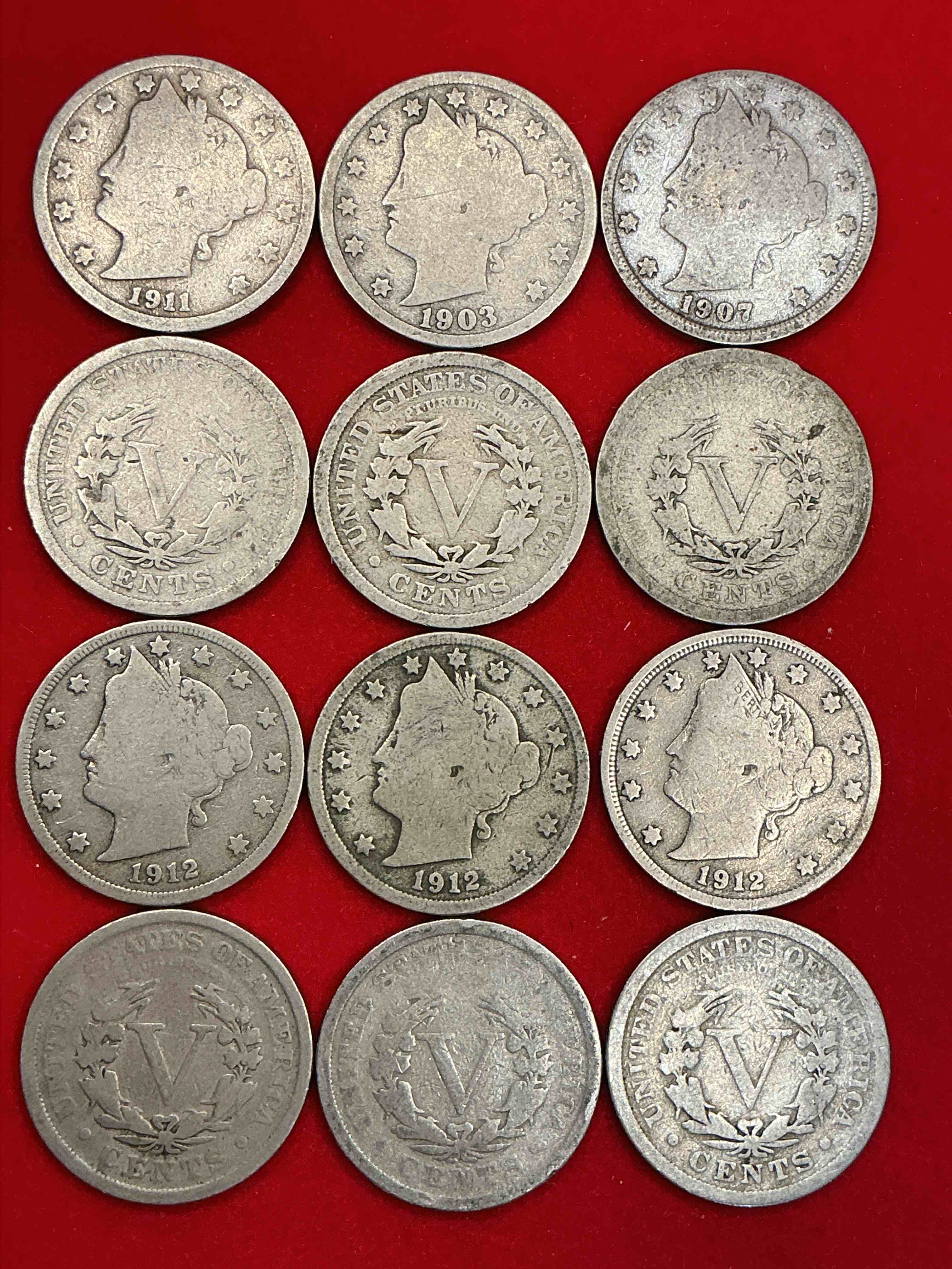 Condition photo showing Good Condition for antique u.s. v nickels! think of the history these coins have seen!, liberty head v nickels were minted up until 1913 & were the style of nickels before buffalo nickels. own some cool pieces of history! rare to see these coins with the "date on" in circulated condition!